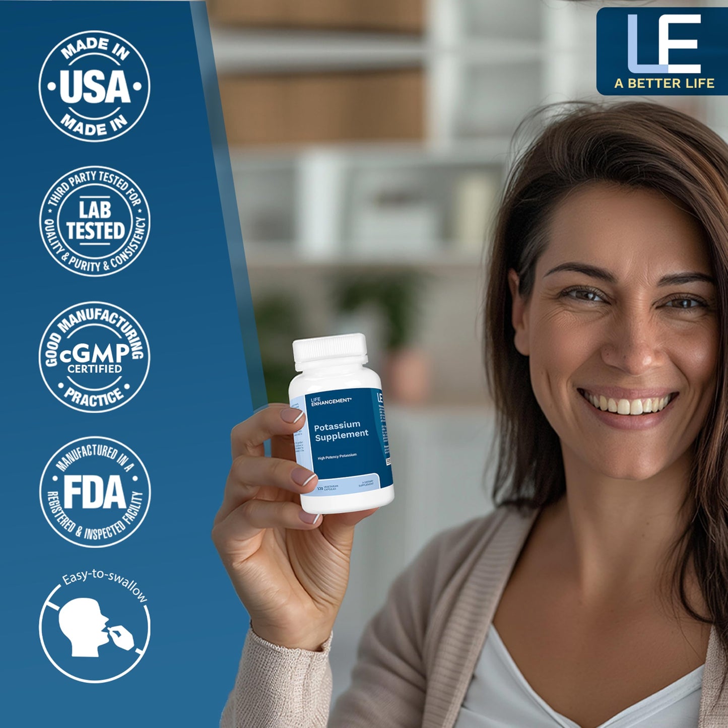 Life Enhancement Potassium Supplement Capsules 120 Count