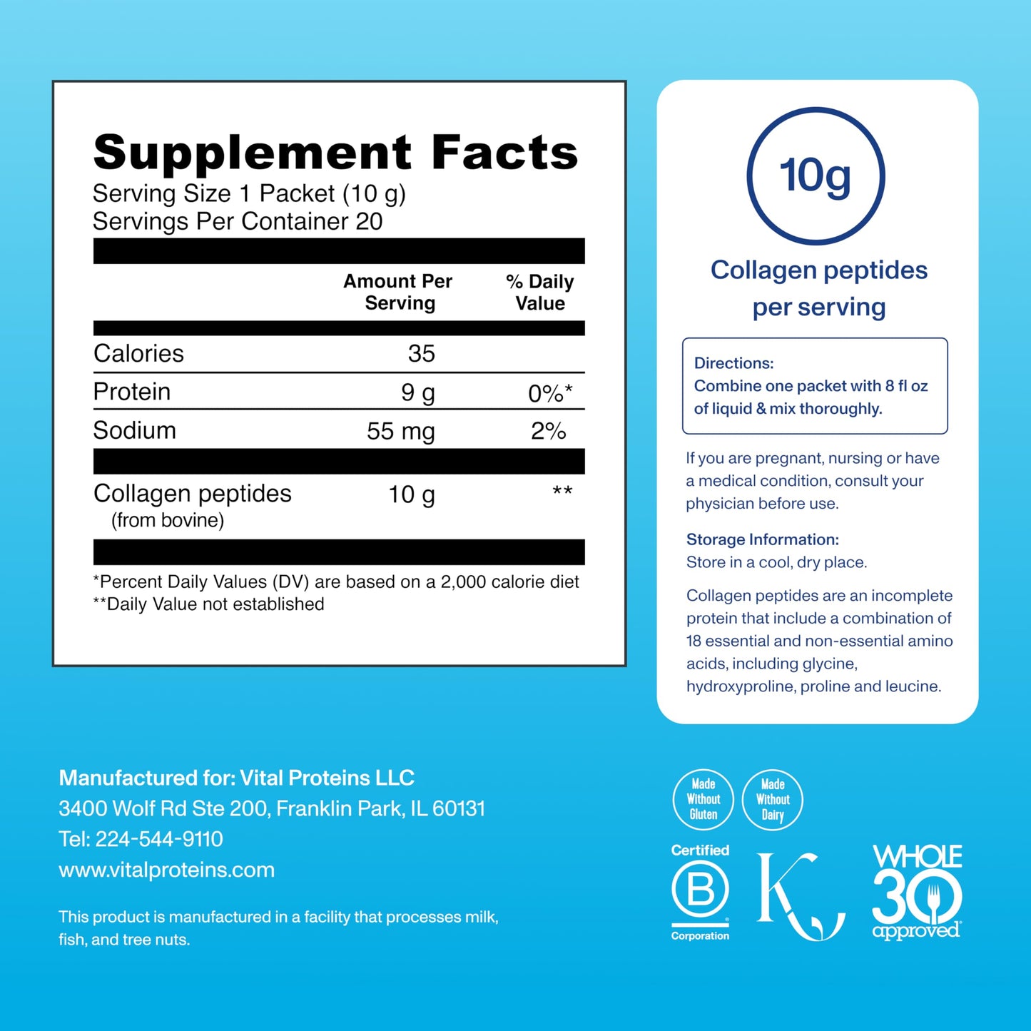 Vital Proteins Collagen Peptides Powder Travel Packs (20 Count per Box) and Vital Proteins Bovine Colostrum Supplement 90 Capsules