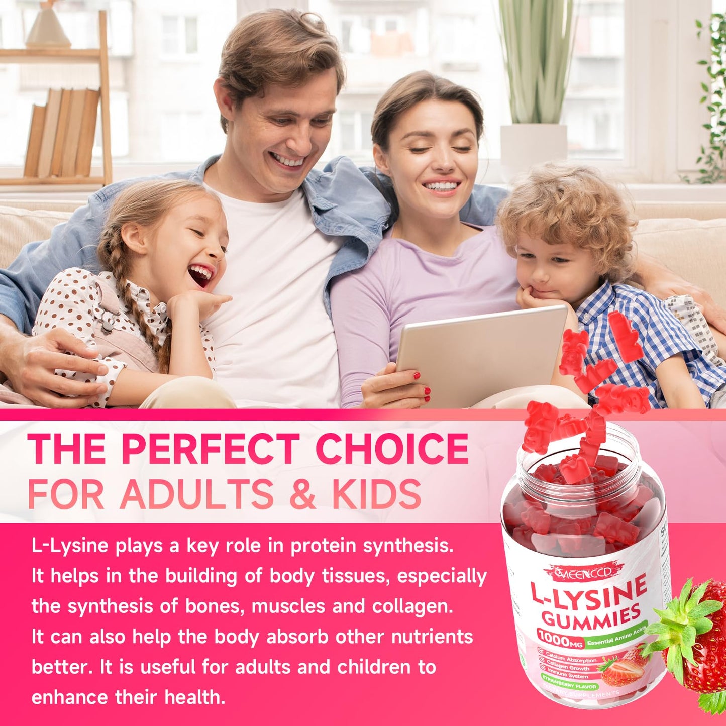 MEENCCD L-Lysine 1000mg Gummies, 60 Count