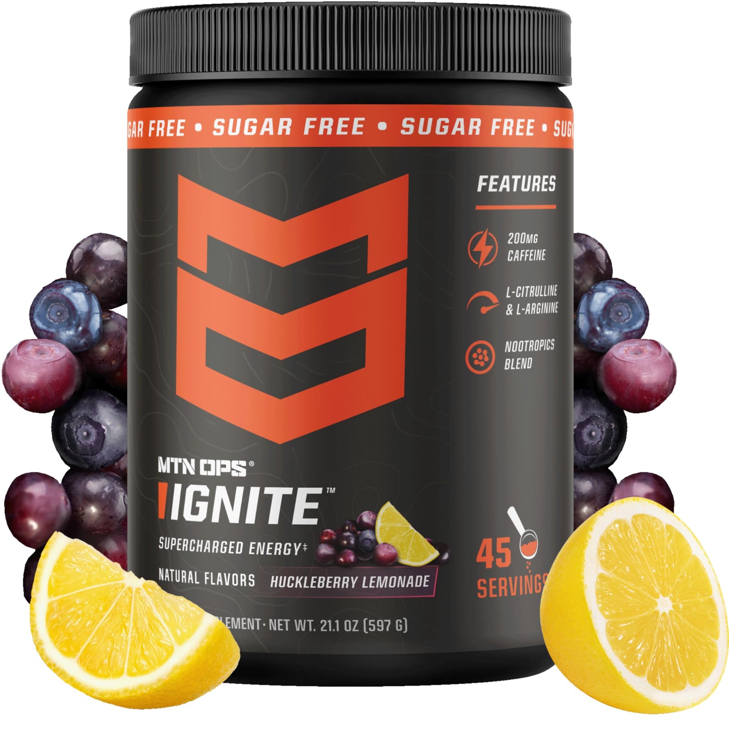 MTN OPS Ignite Energy Powder Huckleberry Lemonade Zero Sugar 22.4