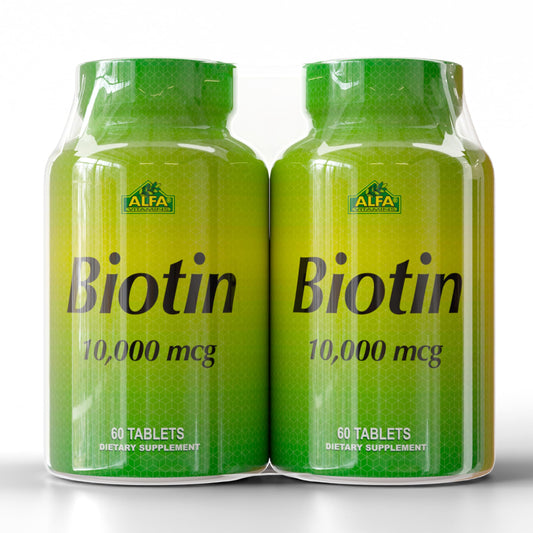 ALFA VITAMINS Biotin 10,000 mcg High Potency Vitamin B7 Supplement for Hair, Skin & Nail Support 120 Tablets