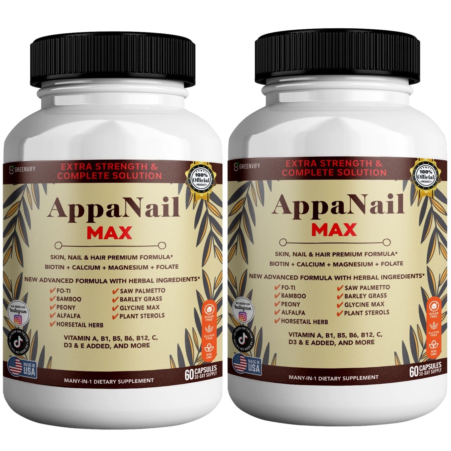 GREENVIFY AppaNail MAX Hair Skin & Nail Supplement Capsules 120 Capsules