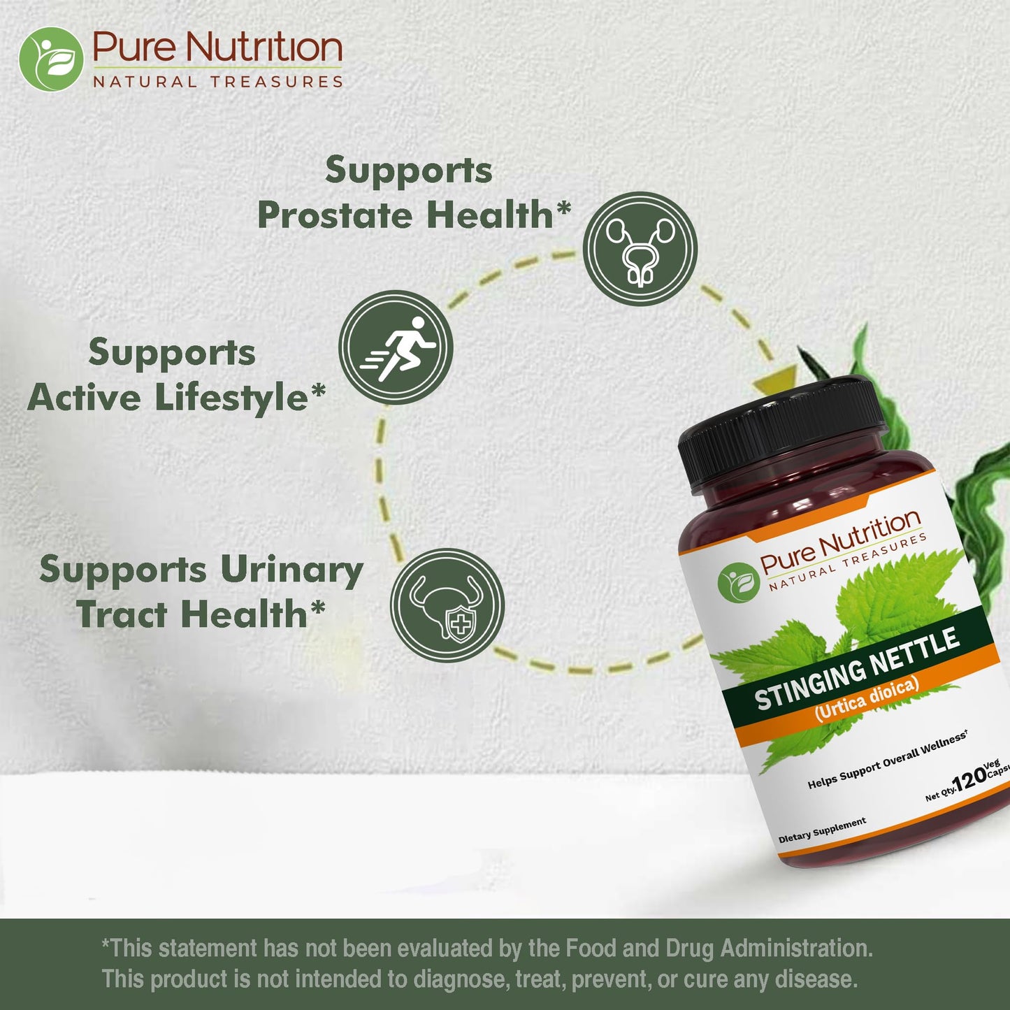 Pure Nutrition Natural Treasures Stinging Nettle 20:1 Extract 500mg per Capsule, 120 Veg Caps