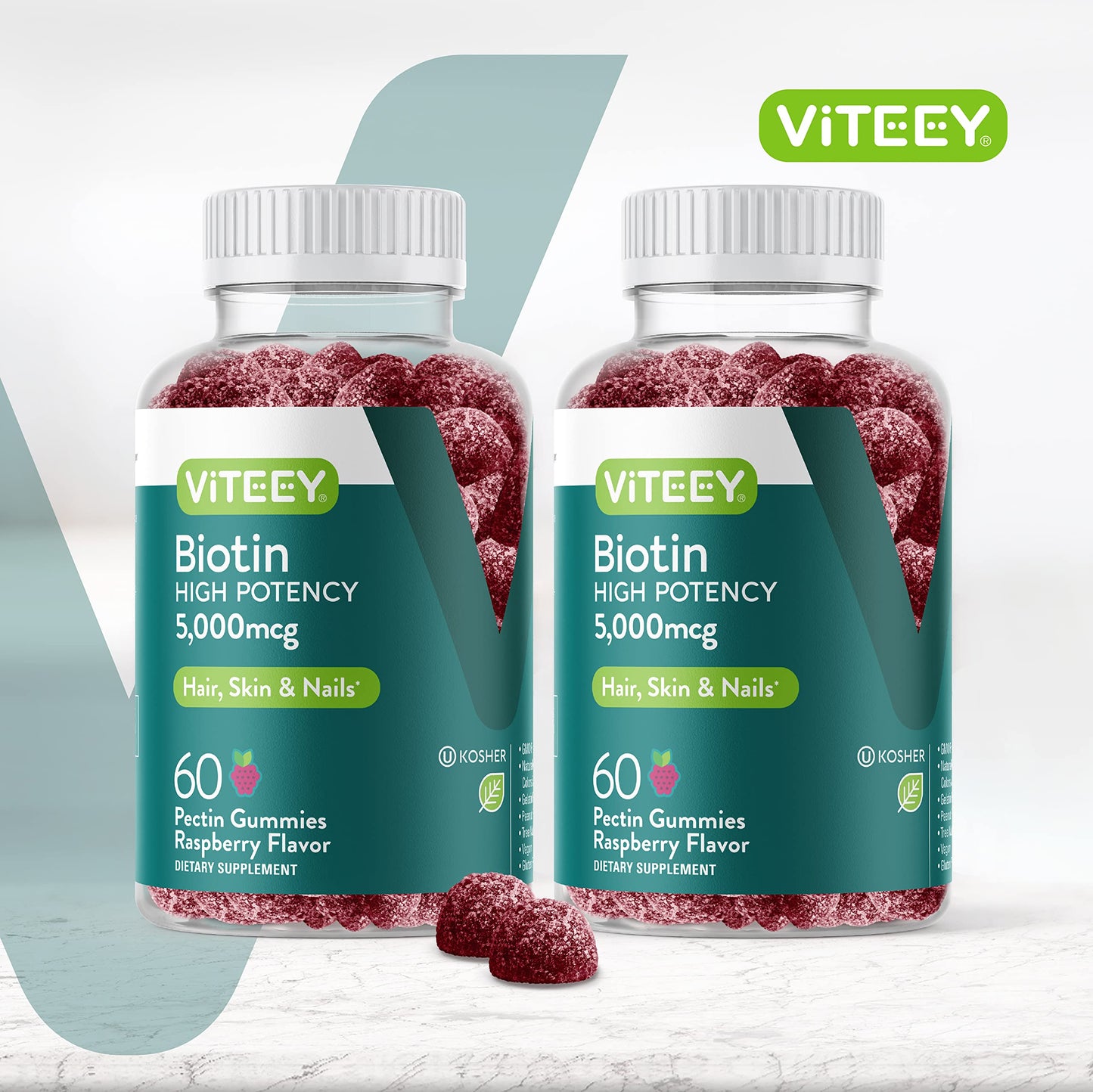 Viteey Biotin Gummies for Hair Skin and Nails 5000 mcg, 120 Count