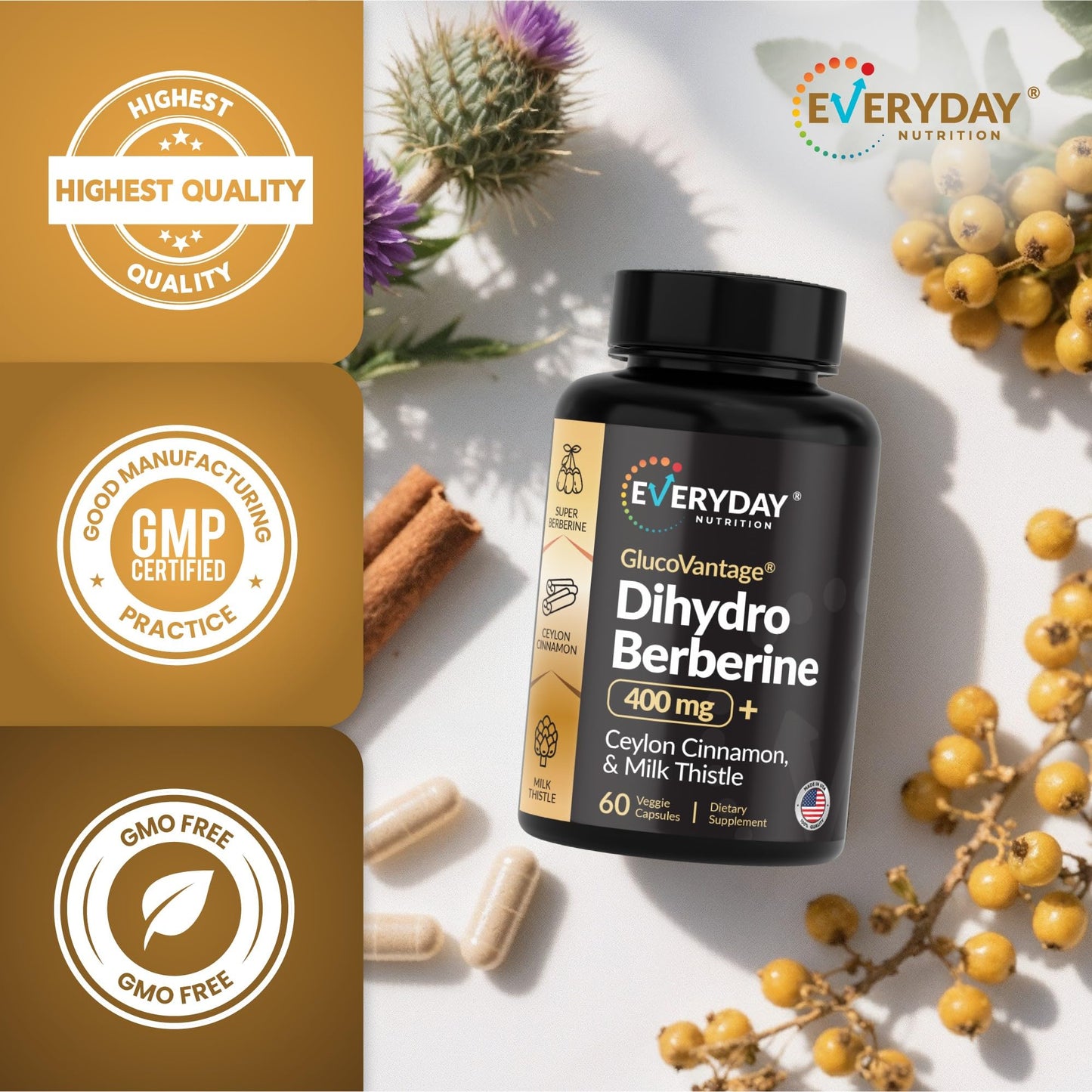 EVERYDAY NUTRITION Dihydroberberine 400 mg Complex, 60 Capsules