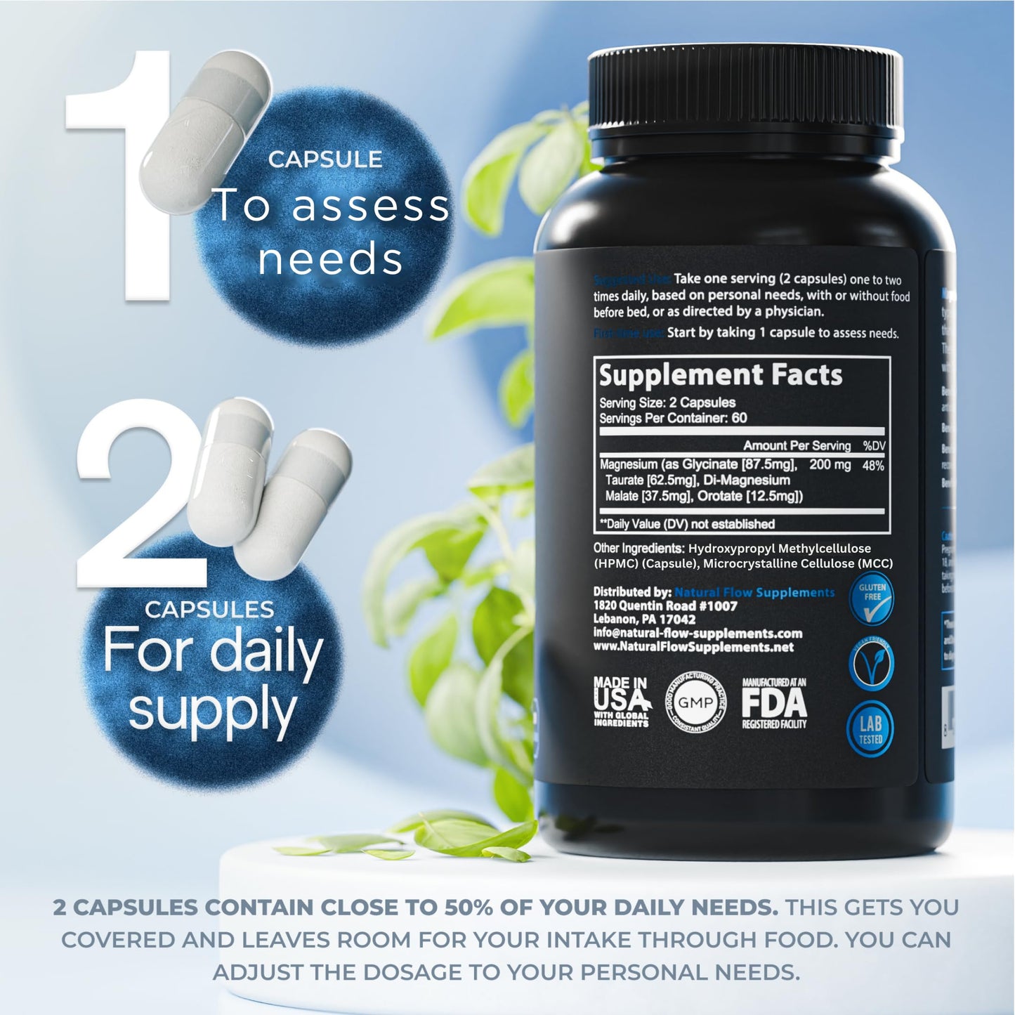 Natural Flow Supplements 4X Magnesium Supplement Capsule 120 Count