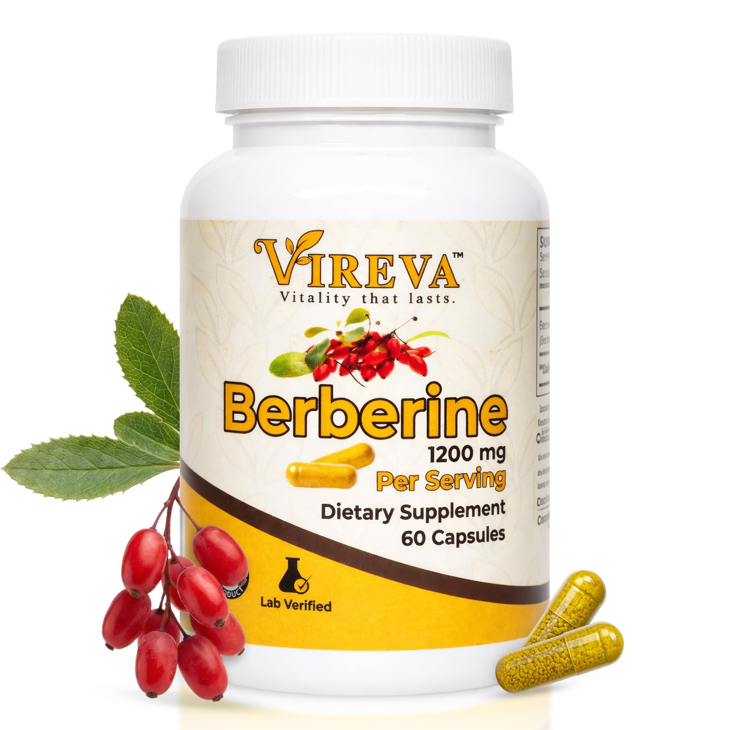 Vireva Berberine 1200 mg Capsules 60 Count