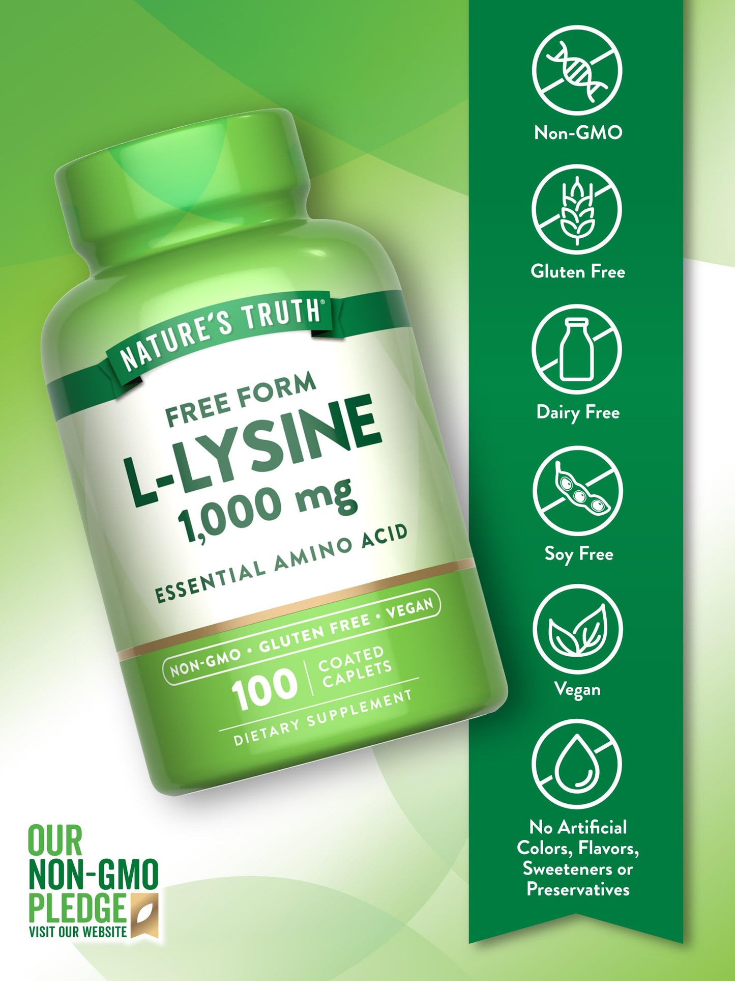Nature's Truth L-Lysine 1000mg Coated Caplets, 100 Count