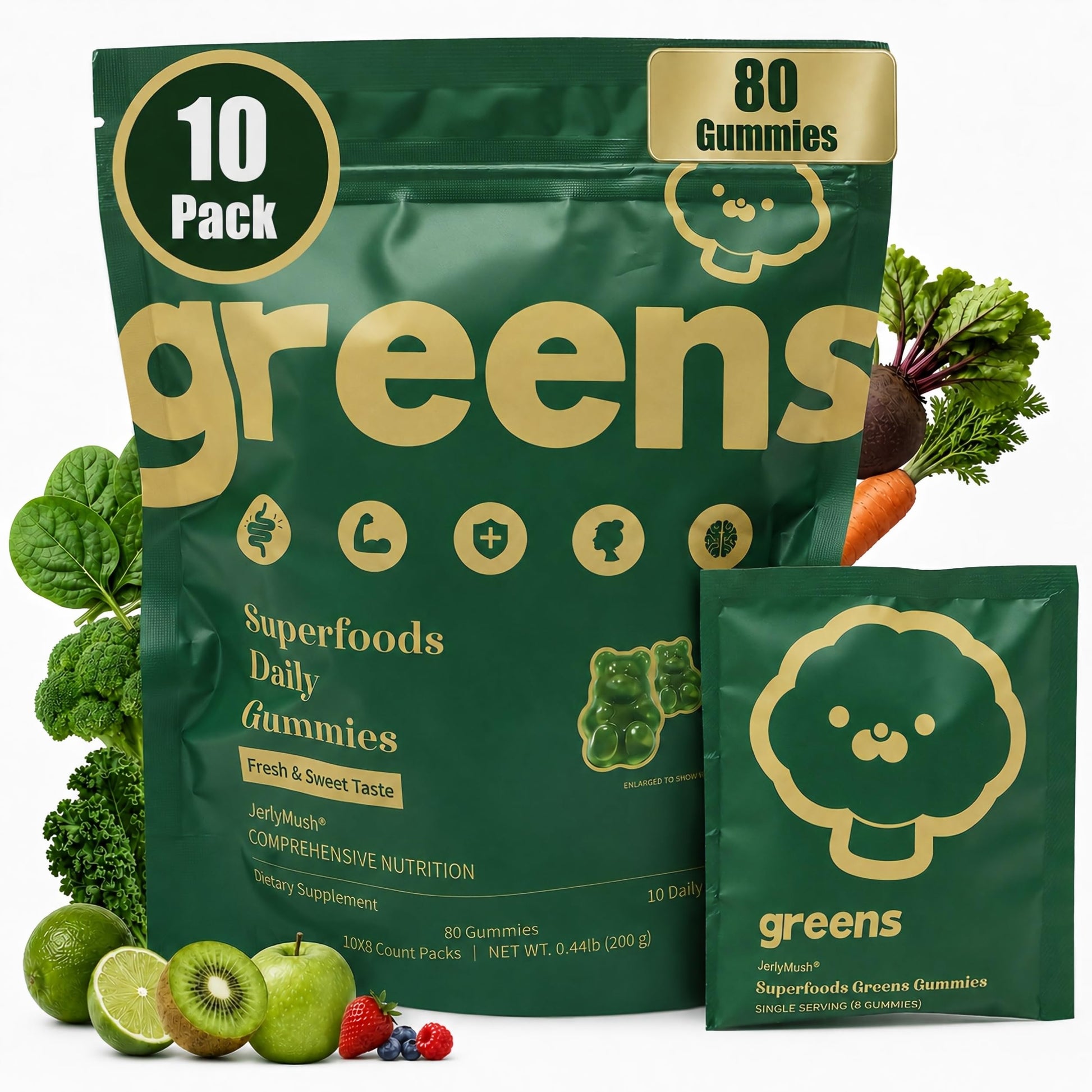 JerlyMush Greens Daily Gummies Gummy, 80 Count