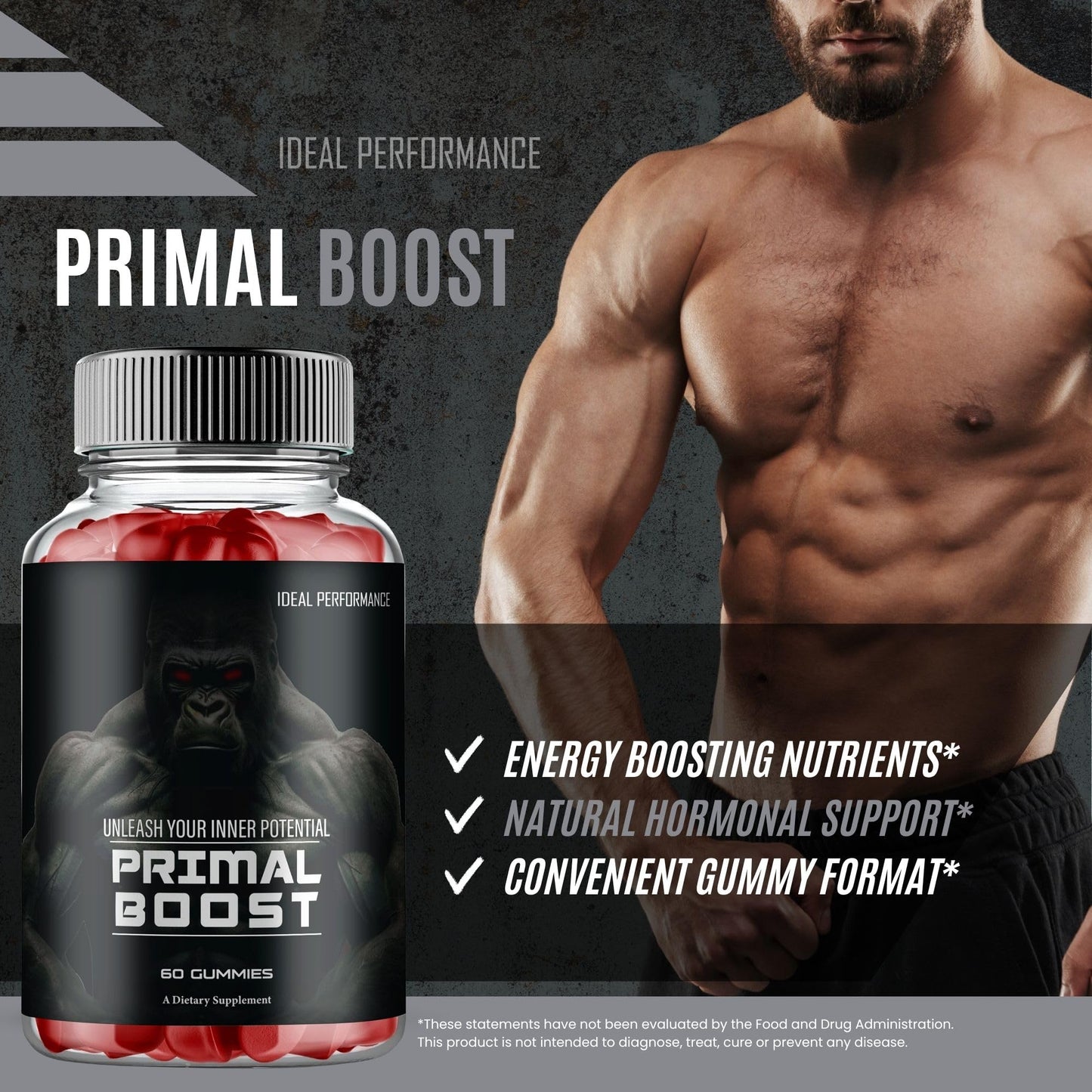 IDEAL PERFORMANCE Primal Boost Gummies Gummy, 60 Count