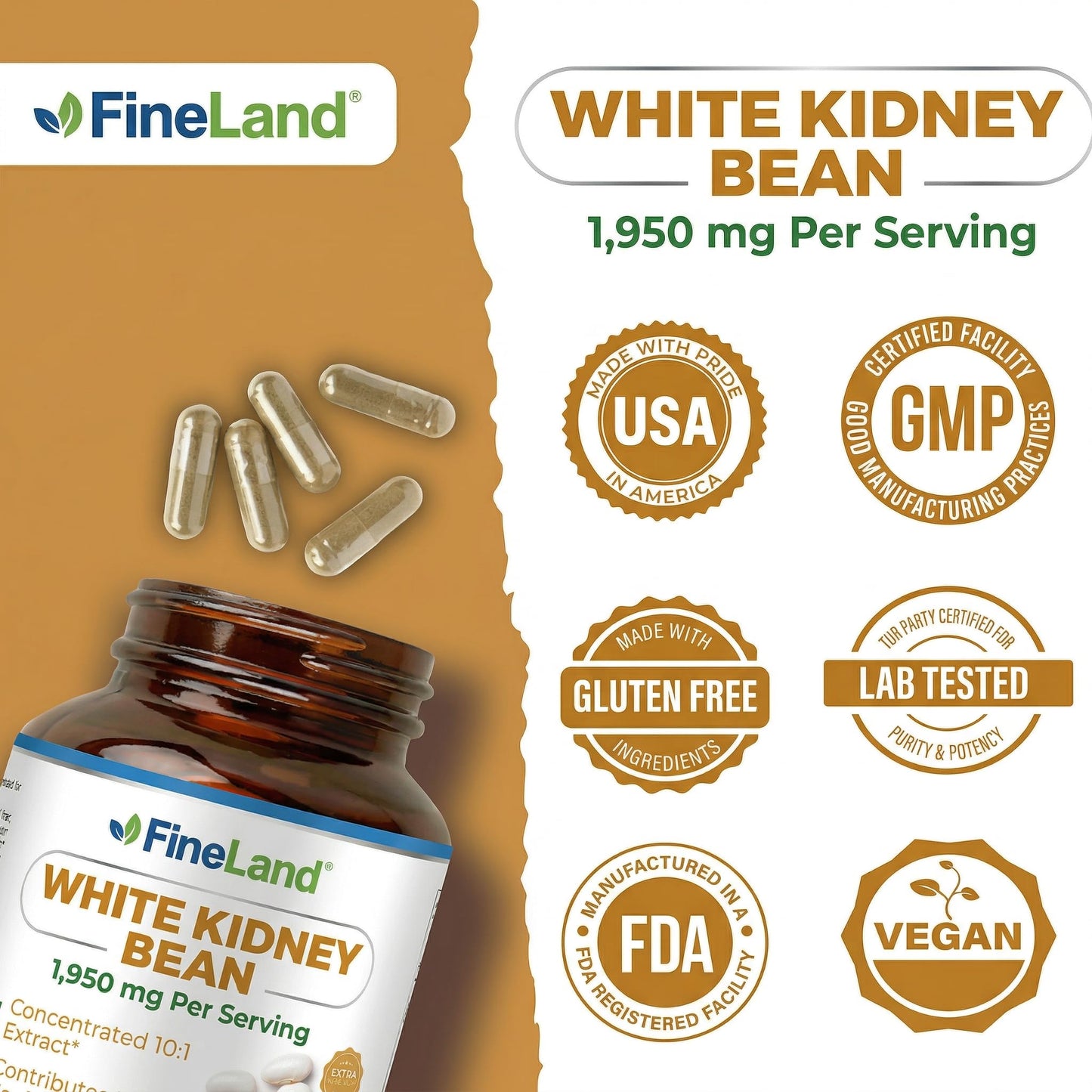 FineLand White Kidney Bean Extract 10:1 Capsules, 210 Count