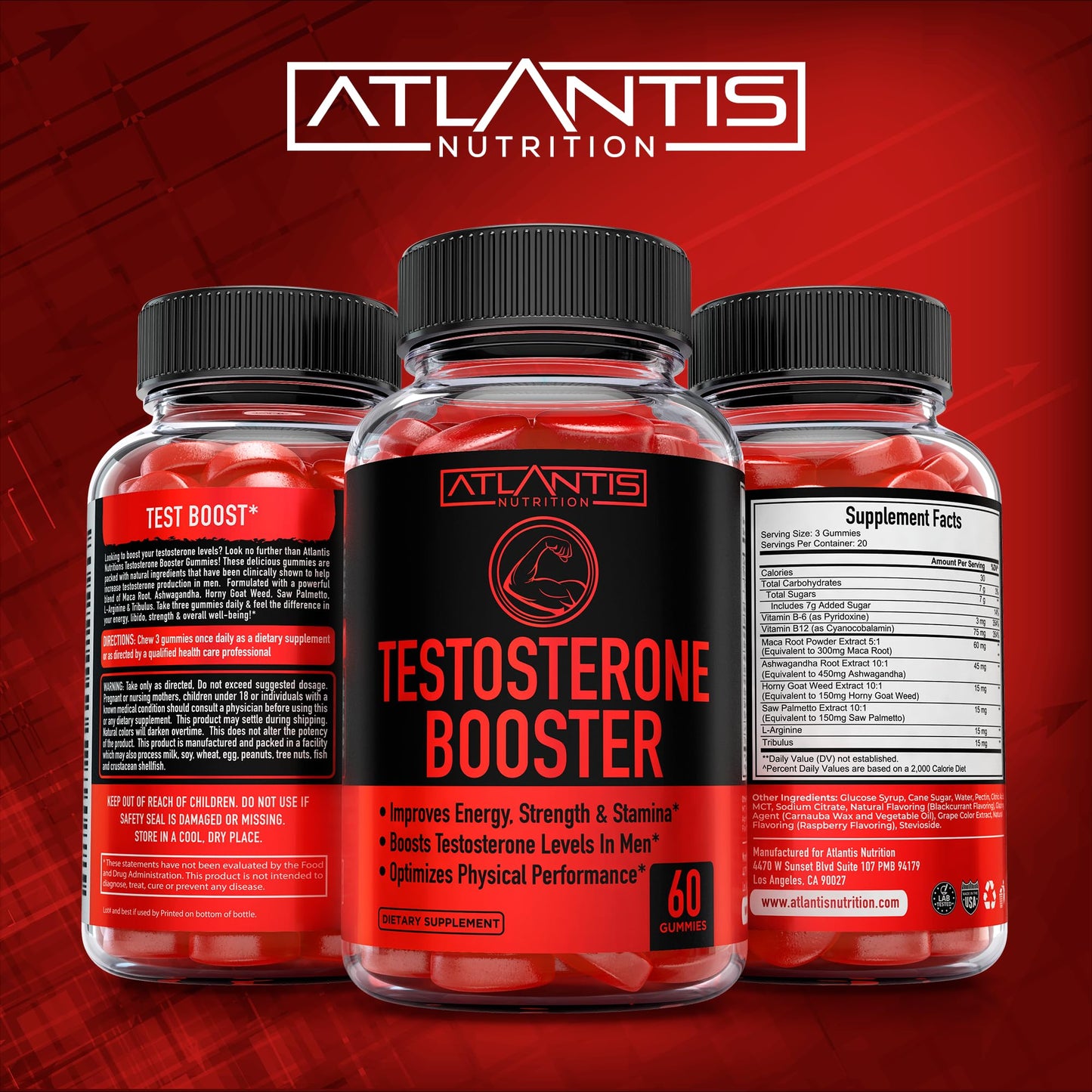 Atlantis Nutrition Tart Cherry Gummies + Testosterone Booster, 120 Gummies