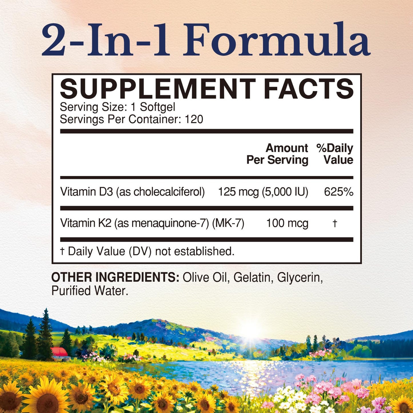 Vitalitown Vitamin D3 K2 Supplement D3 5000 IU, Vitamin K2 MK-7 100 mcg Softgels 120