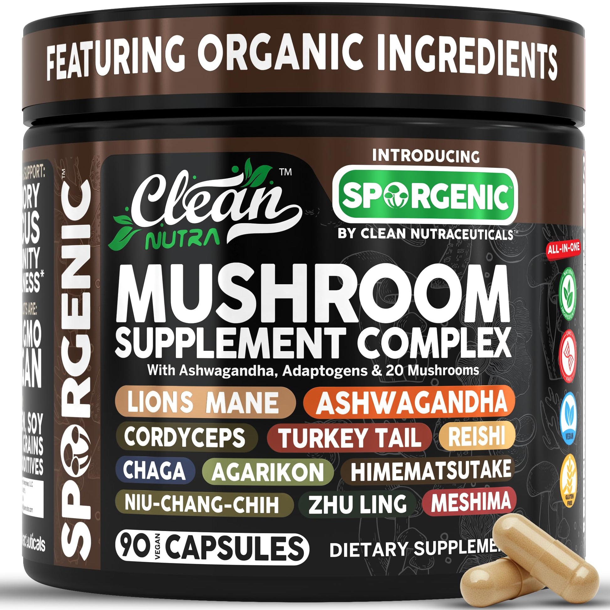 Clean Nutraceuticals Organic Mushroom Supplement 90 Capsules