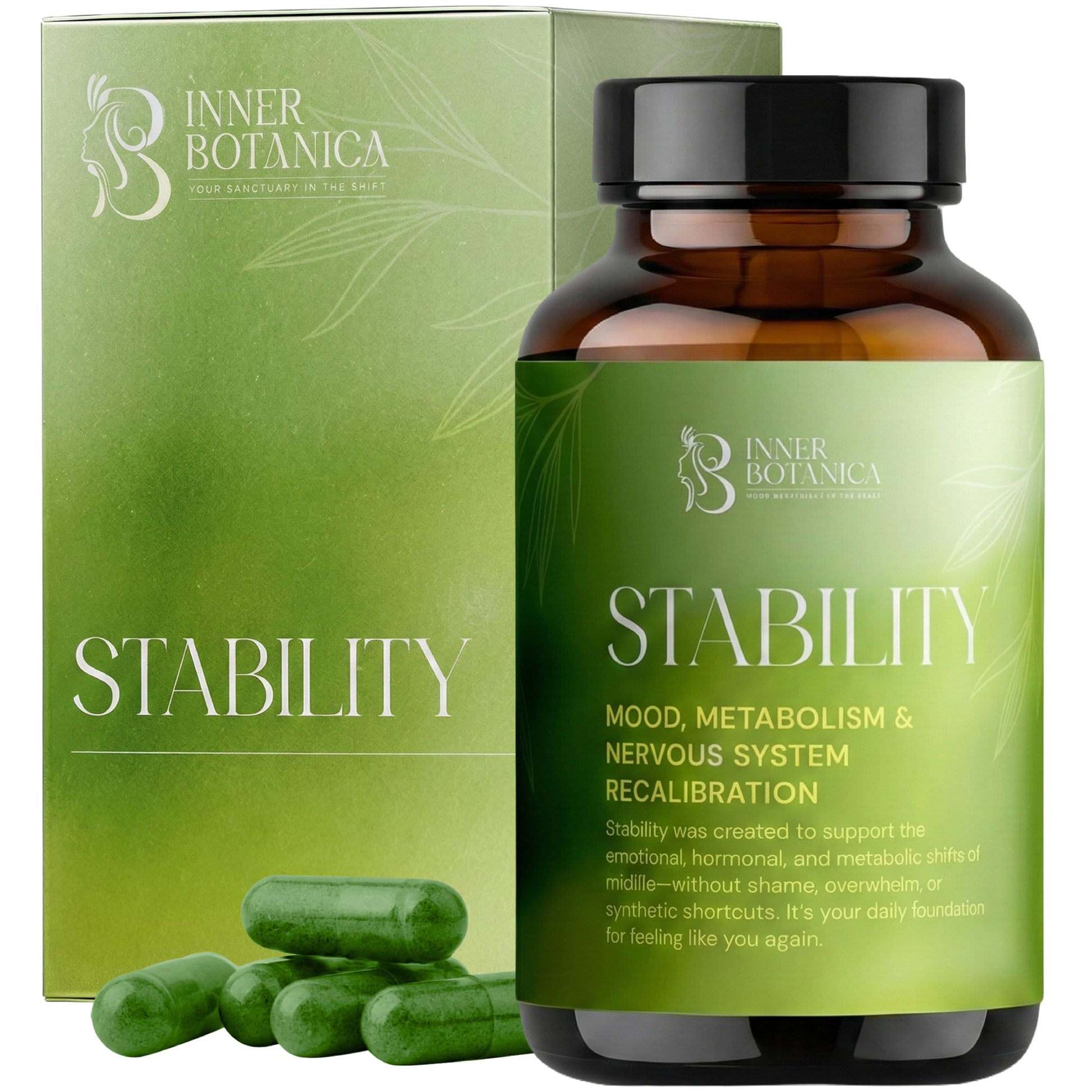 Inner Botanica Stability – Perimenopause & Menopause Support Supplement with L-Theanine, Saffron & Maca – 60 Capsules