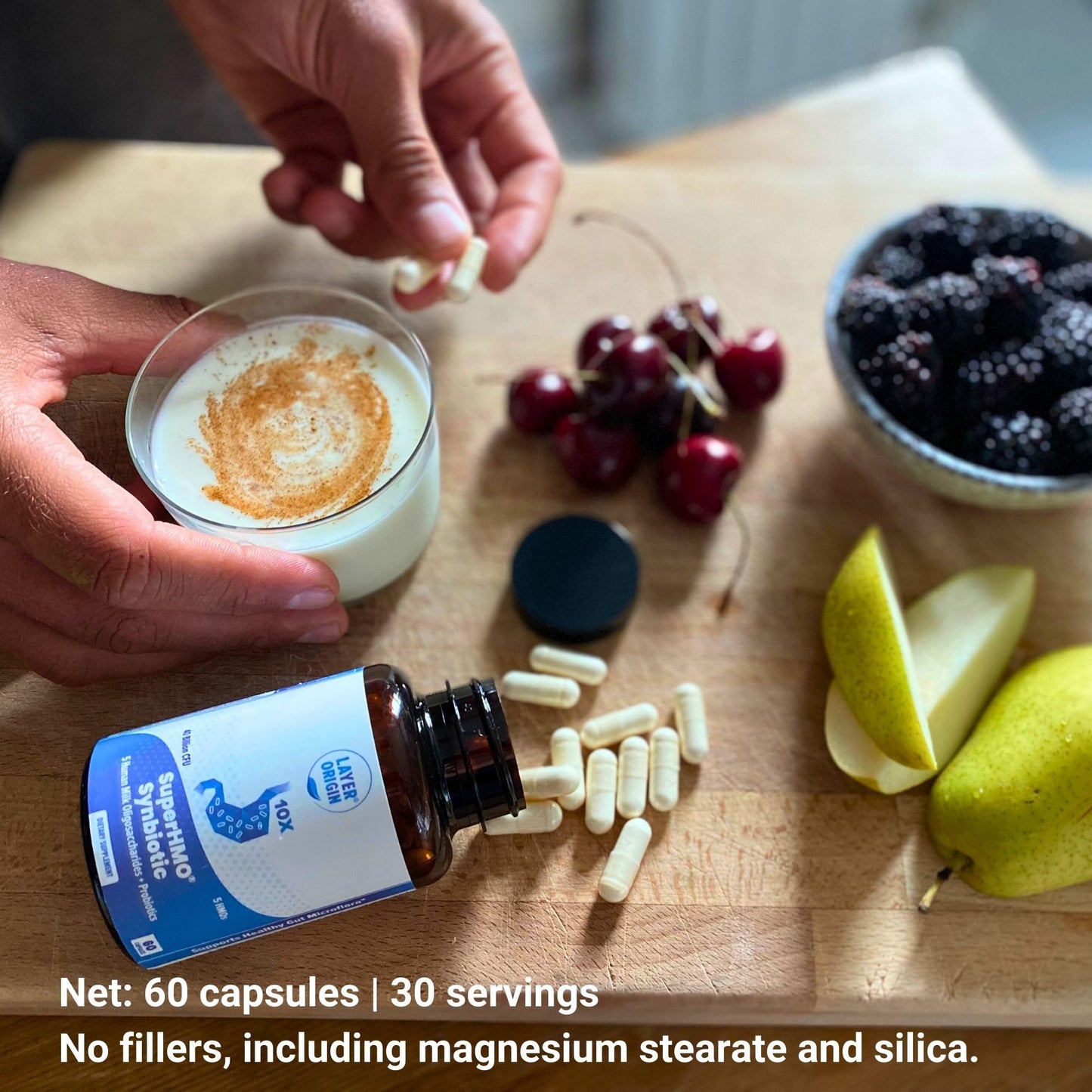 Layer Origin SuperHMO Synbiotic Capsules with 5 HMO Prebiotics & 40 Billion CFU Probiotics - Bifidobacteria & Lactobacillus, 60 Count