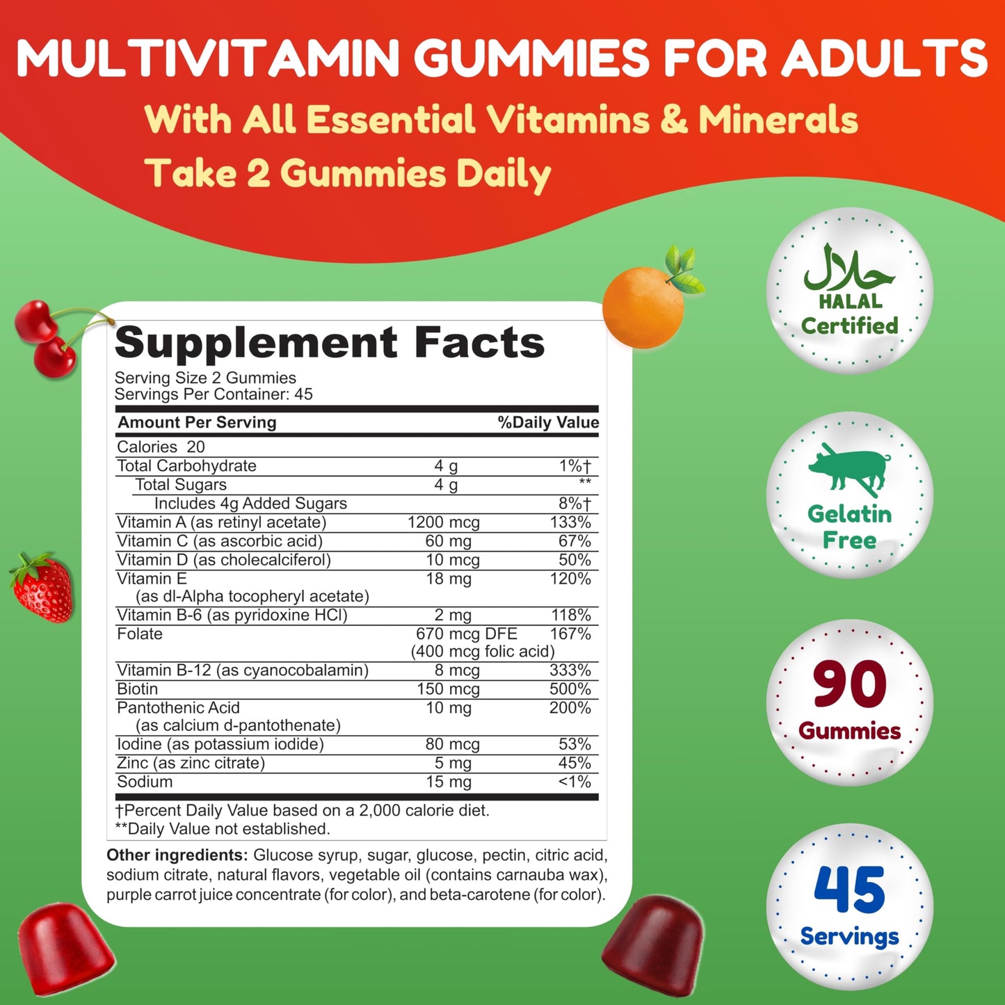 SHIFAA NUTRITION Halal & Vegetarian Multivitamin Gummies for Adults 90 Count