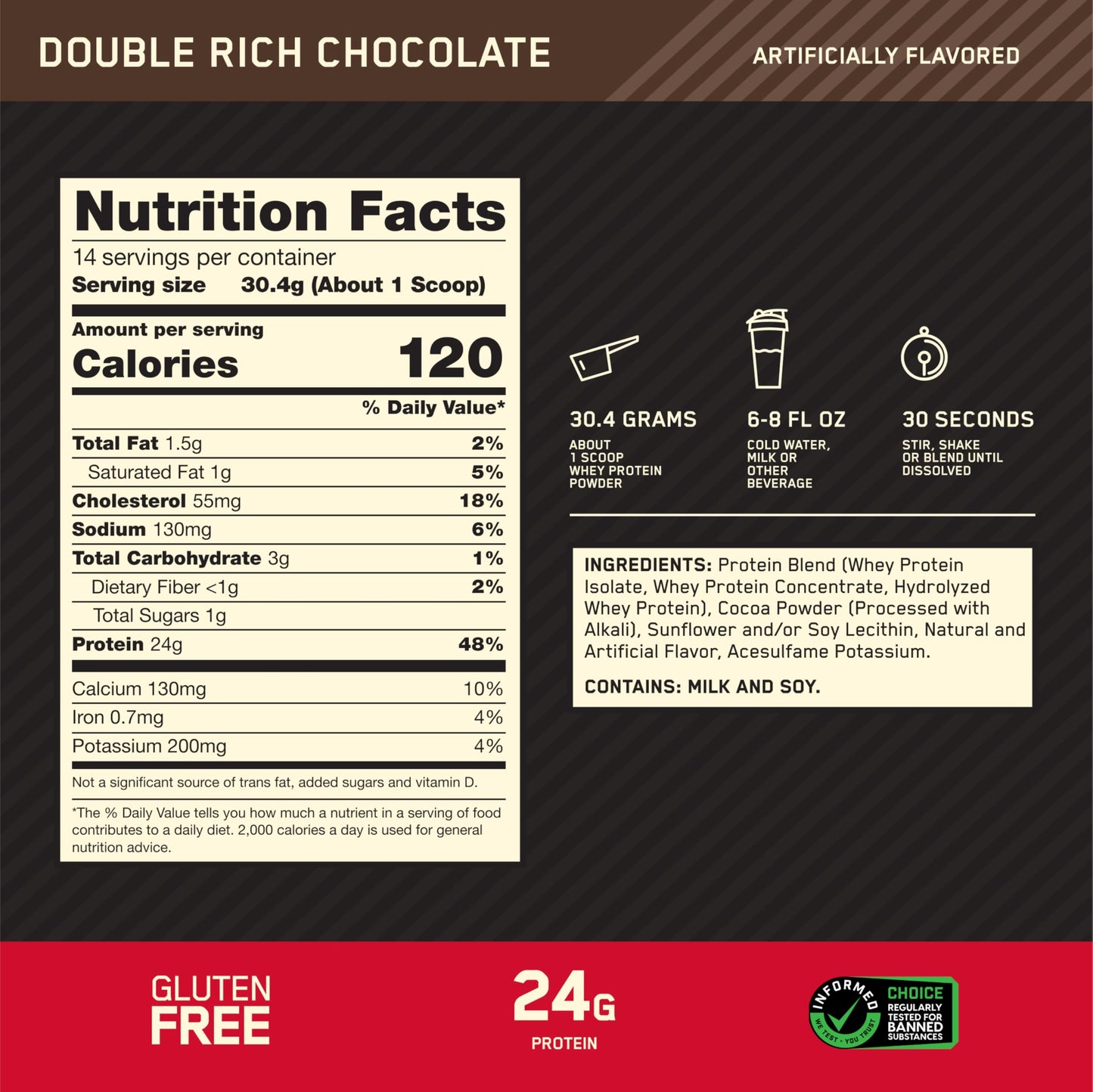 Optimum Nutrition Gold Standard 100% Whey Protein Powder, Powder, 16