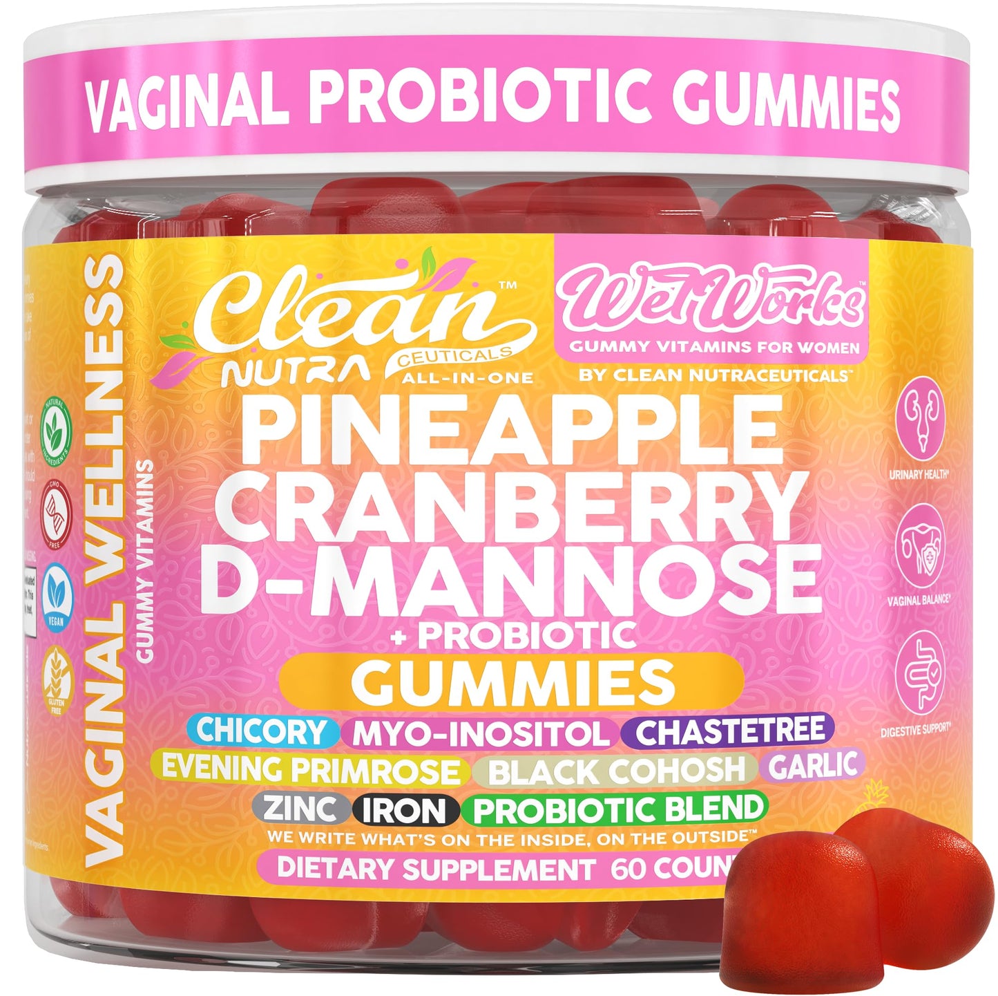 Clean Nutraceuticals Wet Works Women's Vaginal Probiotic Gummies 60 Count