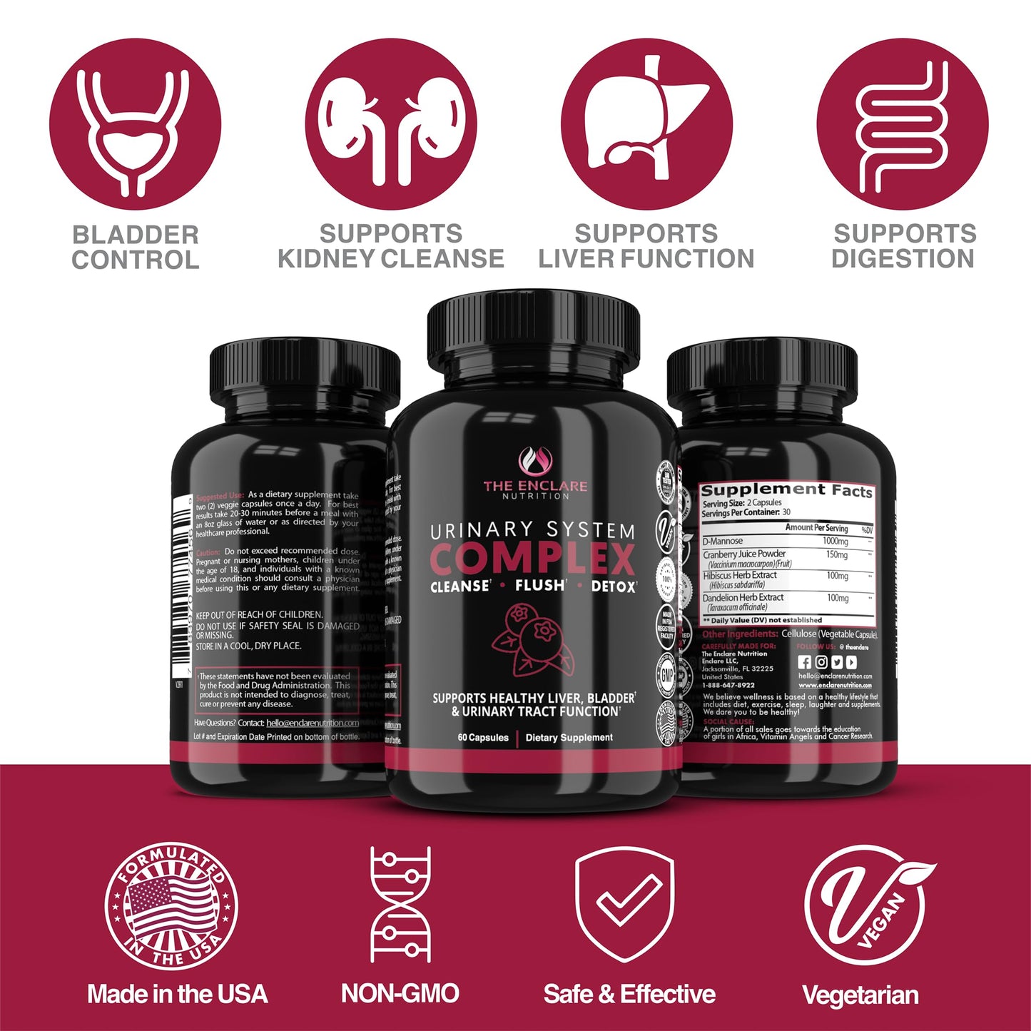 THE ENCLARE NUTRITION D Mannose with Cranberry Capsules, 60 Count