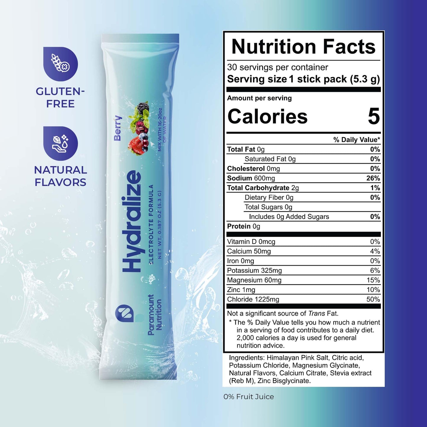 Hydralize Electrolyte Powder Packets Berry 30 Sticks