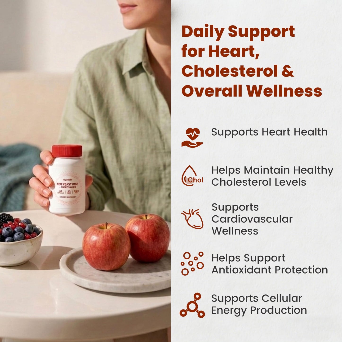 Higanbana Red Yeast Rice 1200mg with CoQ10 100mg & Citrus Bergamot 500mg - 3 in 1 Heart Health & Healthy Cholesterol Support Supplement - Cardiovascular Health Formula, 60 Capsules