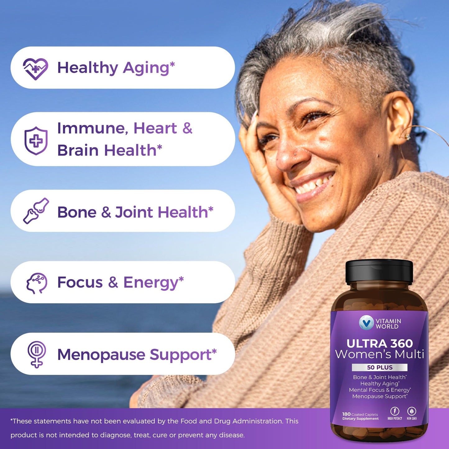 Vitamin World Ultra 360 Multivitamin for Women 50 Plus, Menopause Support Caplet 180