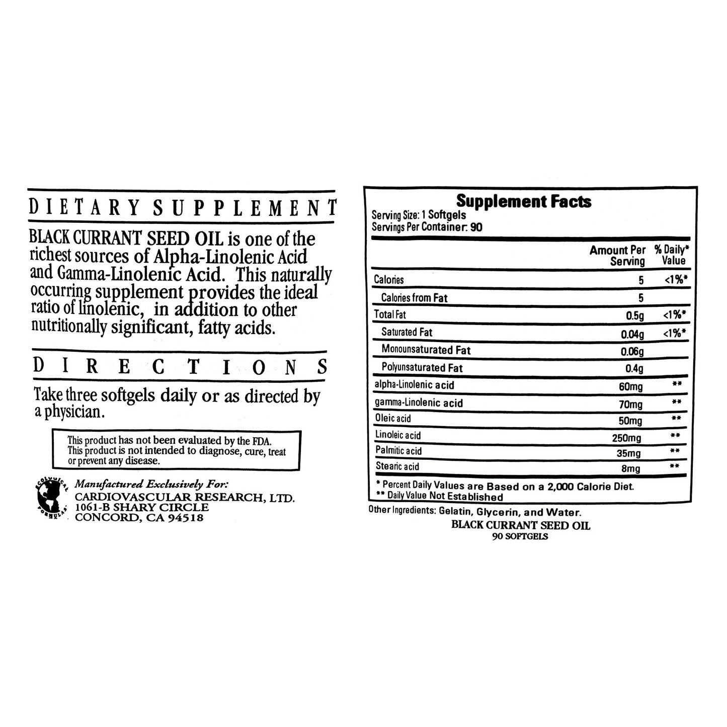 Ecological Formulas Black Currant Seed Oil 90 Capsules