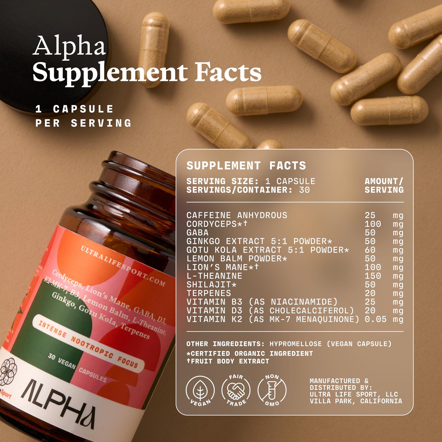 Ultra Life Sport Alpha Nootropic Capsules, 1 Count