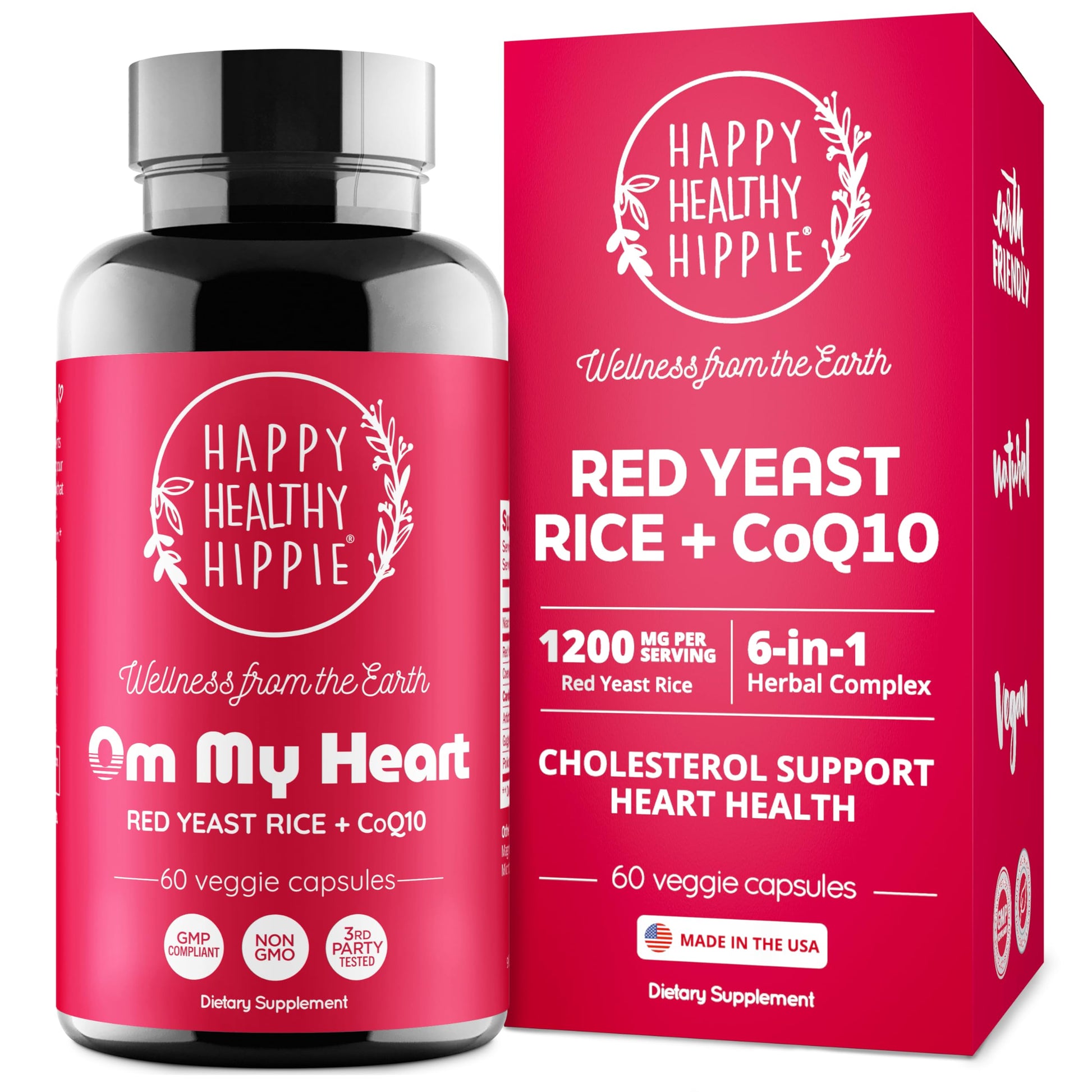 Happy Healthy Hippie Red Yeast Rice with CoQ10 Supplement 1200 mg Capsule, 60 Count