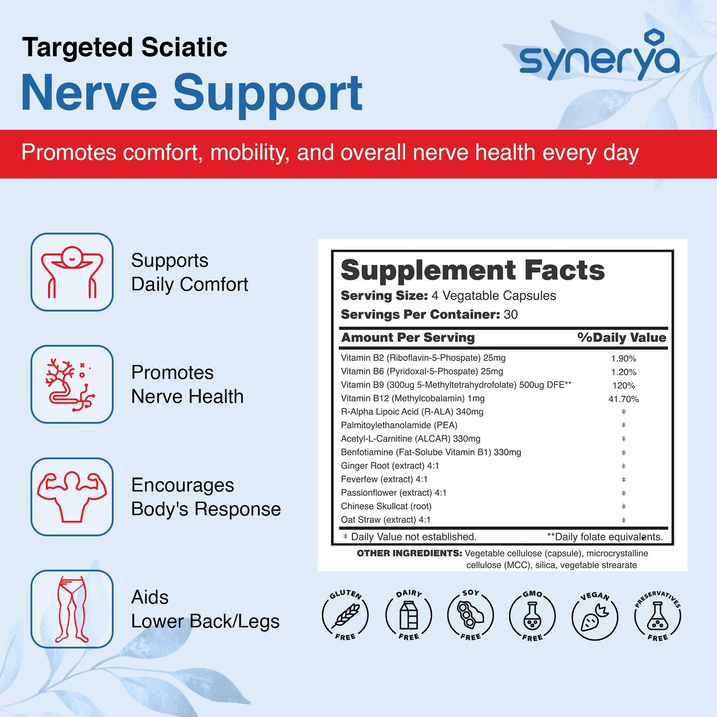 SYNERYA Sciati Alpha Lipoic Acid & Vitamin B Complex for Sciatica Dietary Supplement, Capsules, 120 Capsules