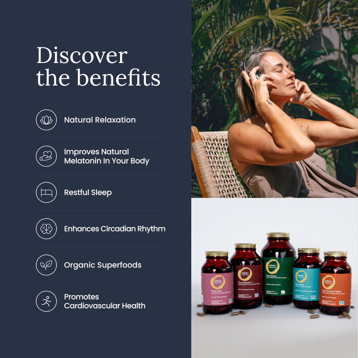 Infinity Greens Stress Relief Adaptogen Mood Support Capsules with Passion Flower, Skullcap, and Chamomile, 120 Capsules