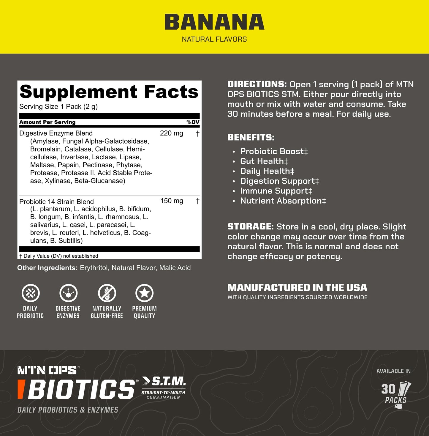 MTN OPS Biotics STM On-the-Go Probiotic Powder 2.1 Ounce