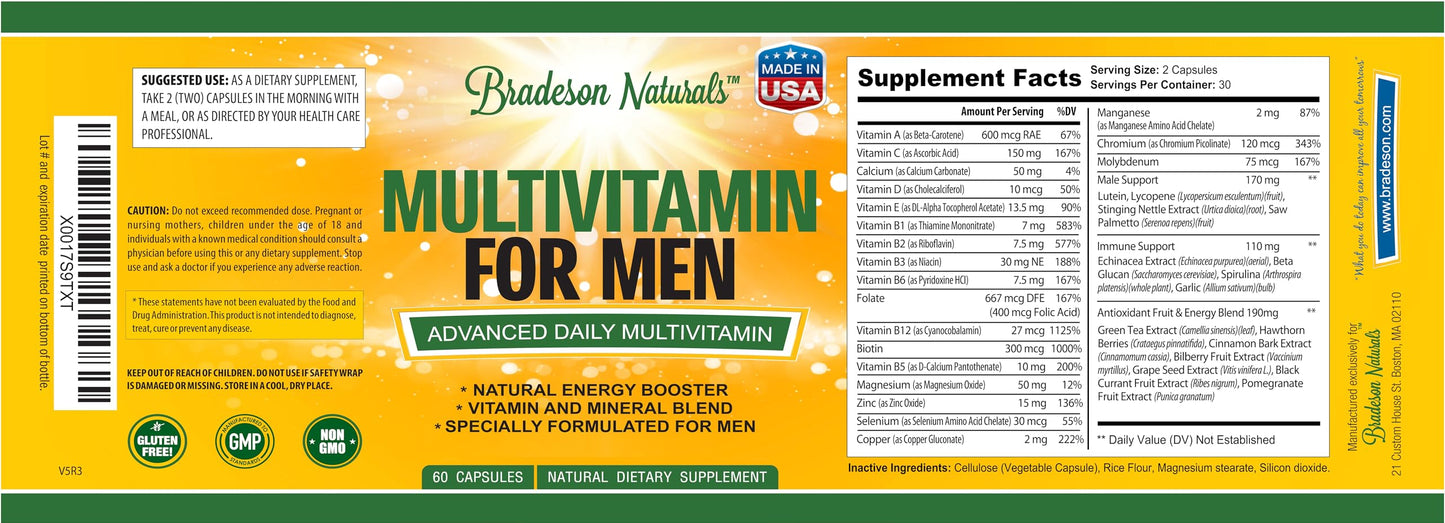 Bradeson Naturals Men's Multivitamin Capsules, 60 Count