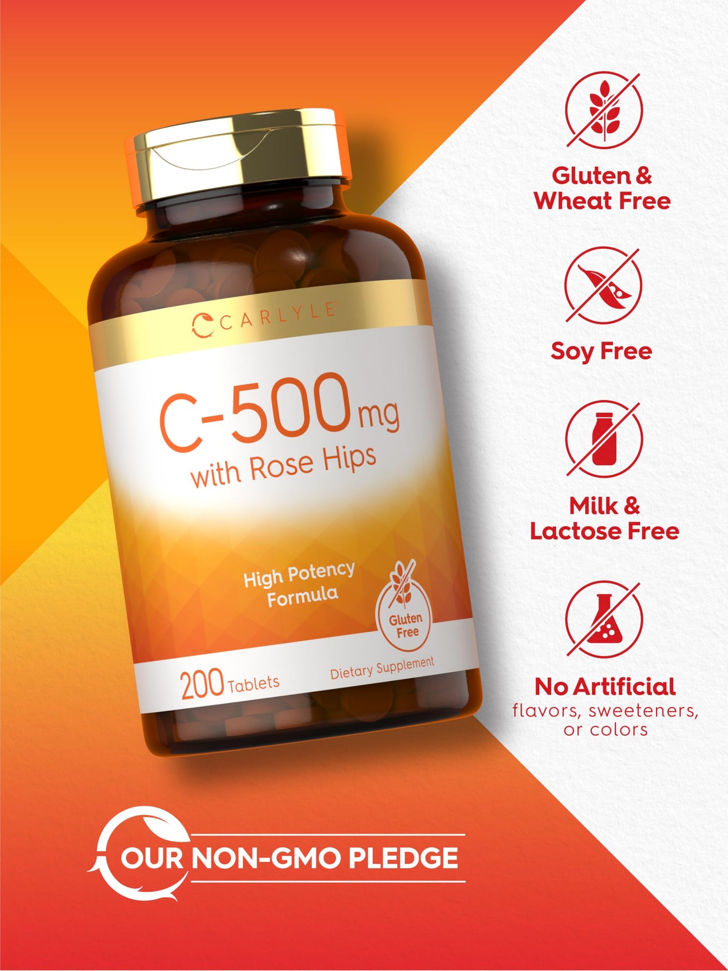Carlyle Vitamin C 500mg with Rose Hips Tablet, 200 Tablets