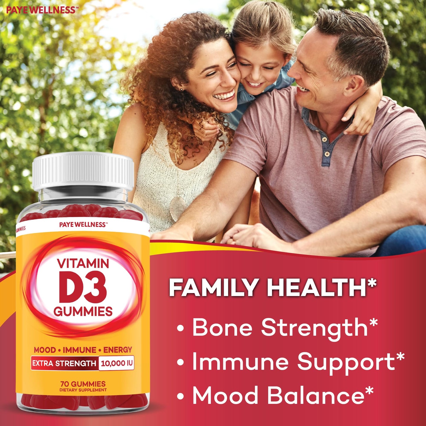 PAYÉ Vitamin D Gummies D3, 10,000 IU (250 mcg) per Serving, Dietary Supplement for Bone, Teeth, Muscle and Immune Health, 210 Count