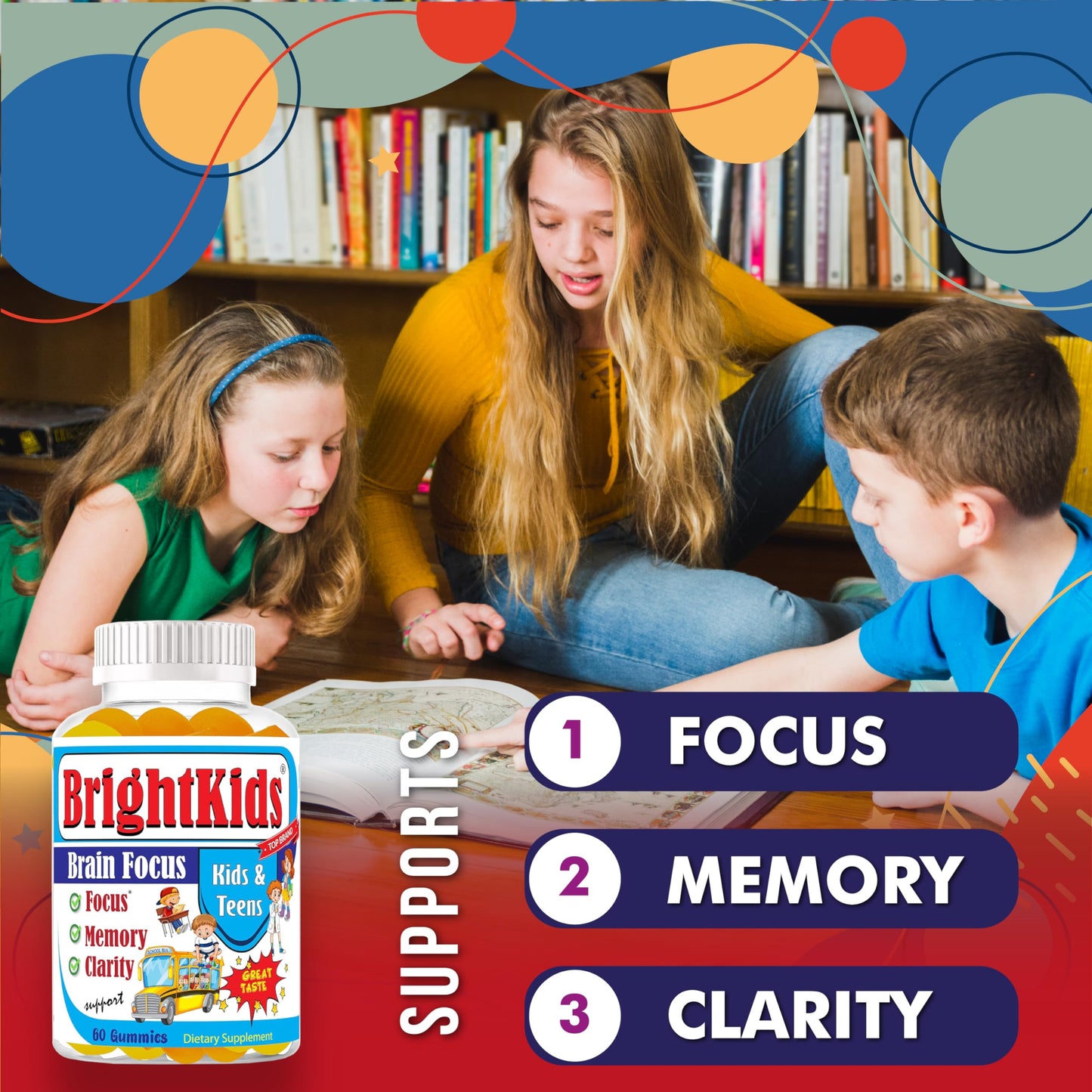 BrightKids Focus Gummies for Kids & Teens 60 Count