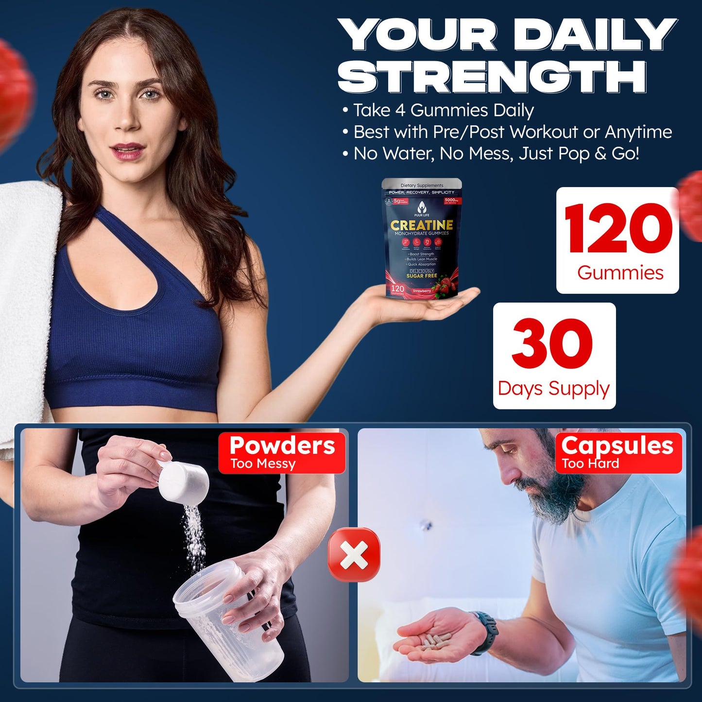 PUUR LIFE Creatine Monohydrate Gummies 120 Count