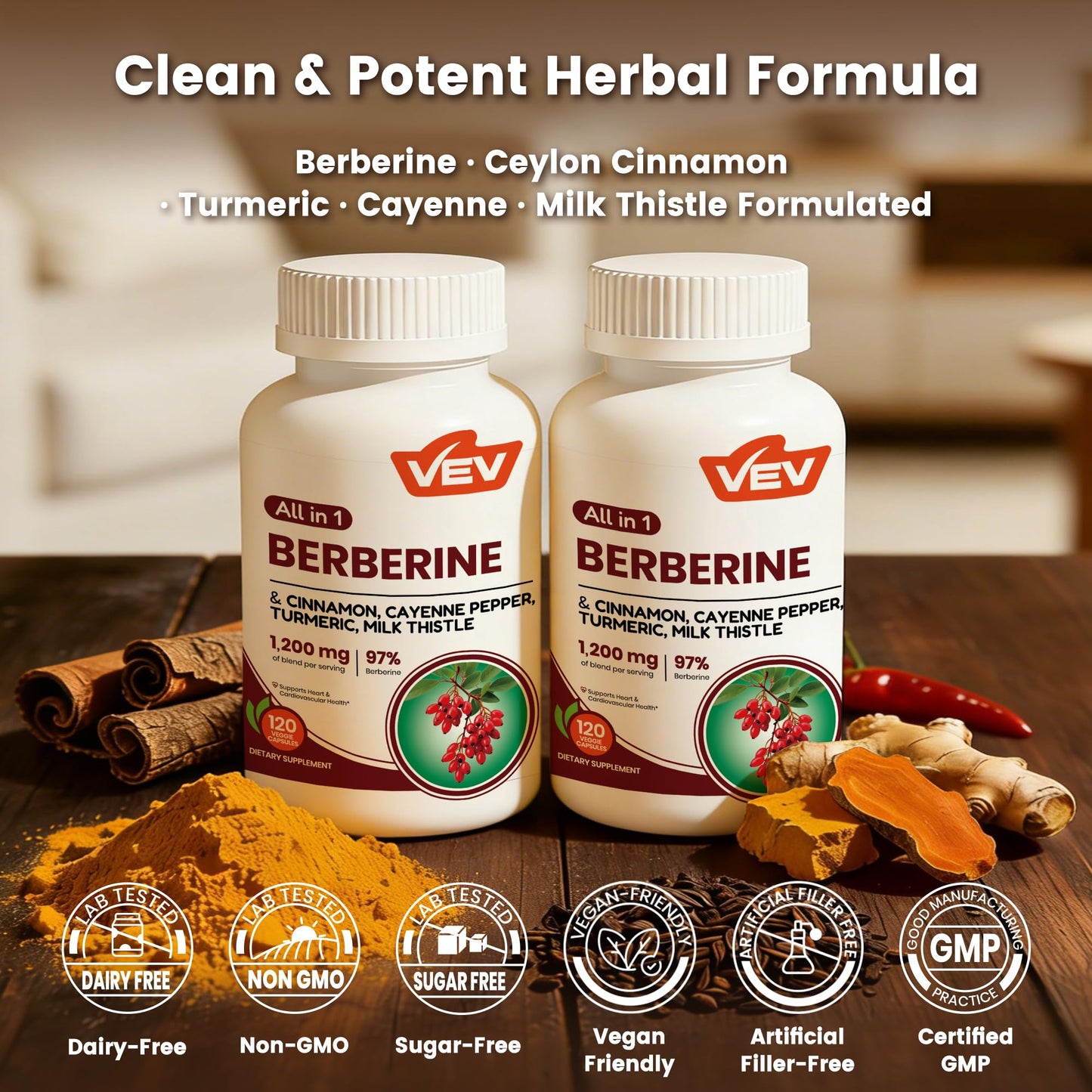 VEV Berberine Supplement with Ceylon Cinnamon Softgels, 240 Count