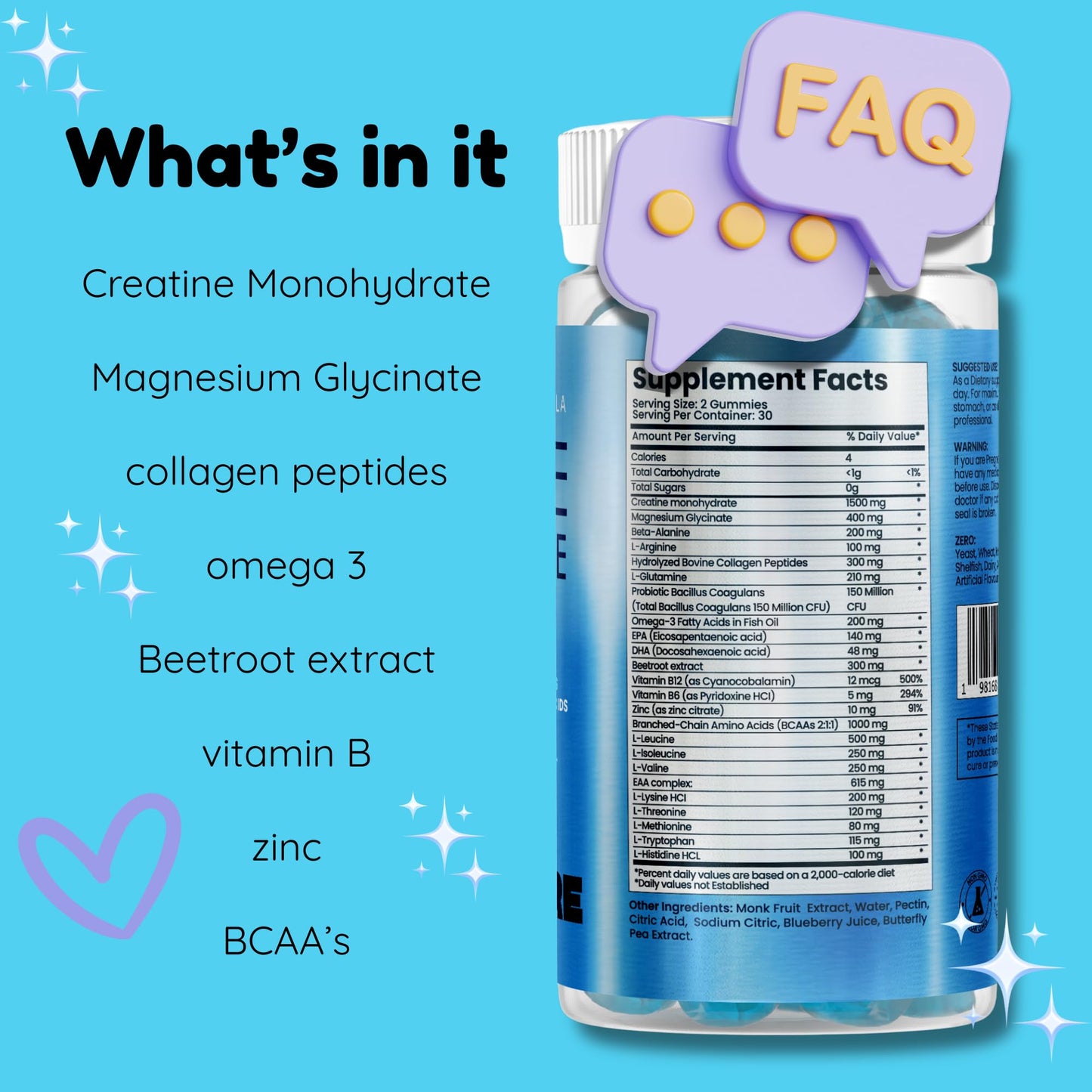 Earth Bare Creatine Monohydrate and Magnesium, 30 Gummies