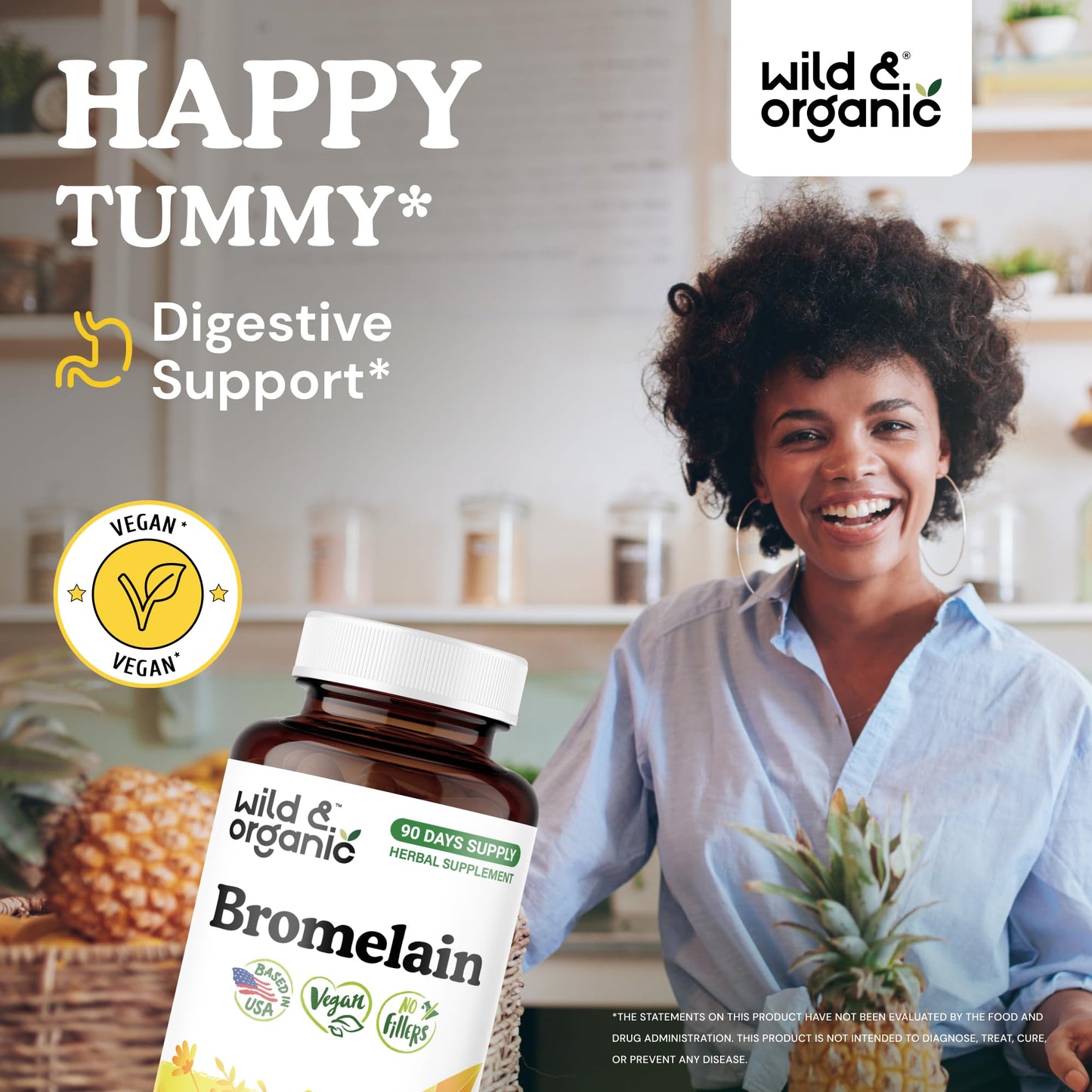 Wild & Organic Bromelain 500 mg Capsule, 90 Count