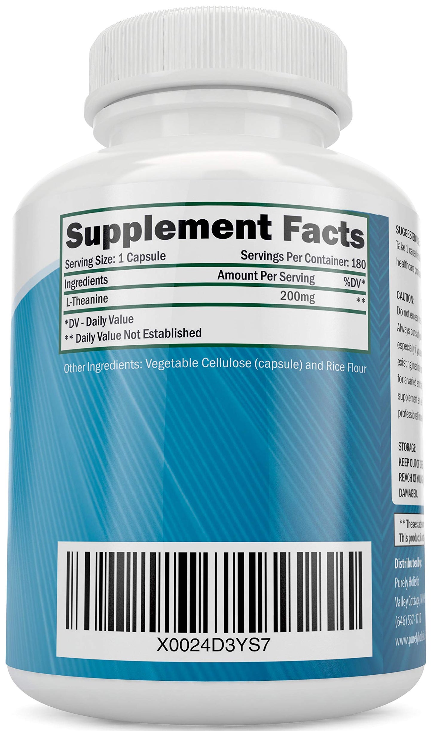 Purely Holistic L-Theanine 200mg (Double-Strength) Capsules 180 Count