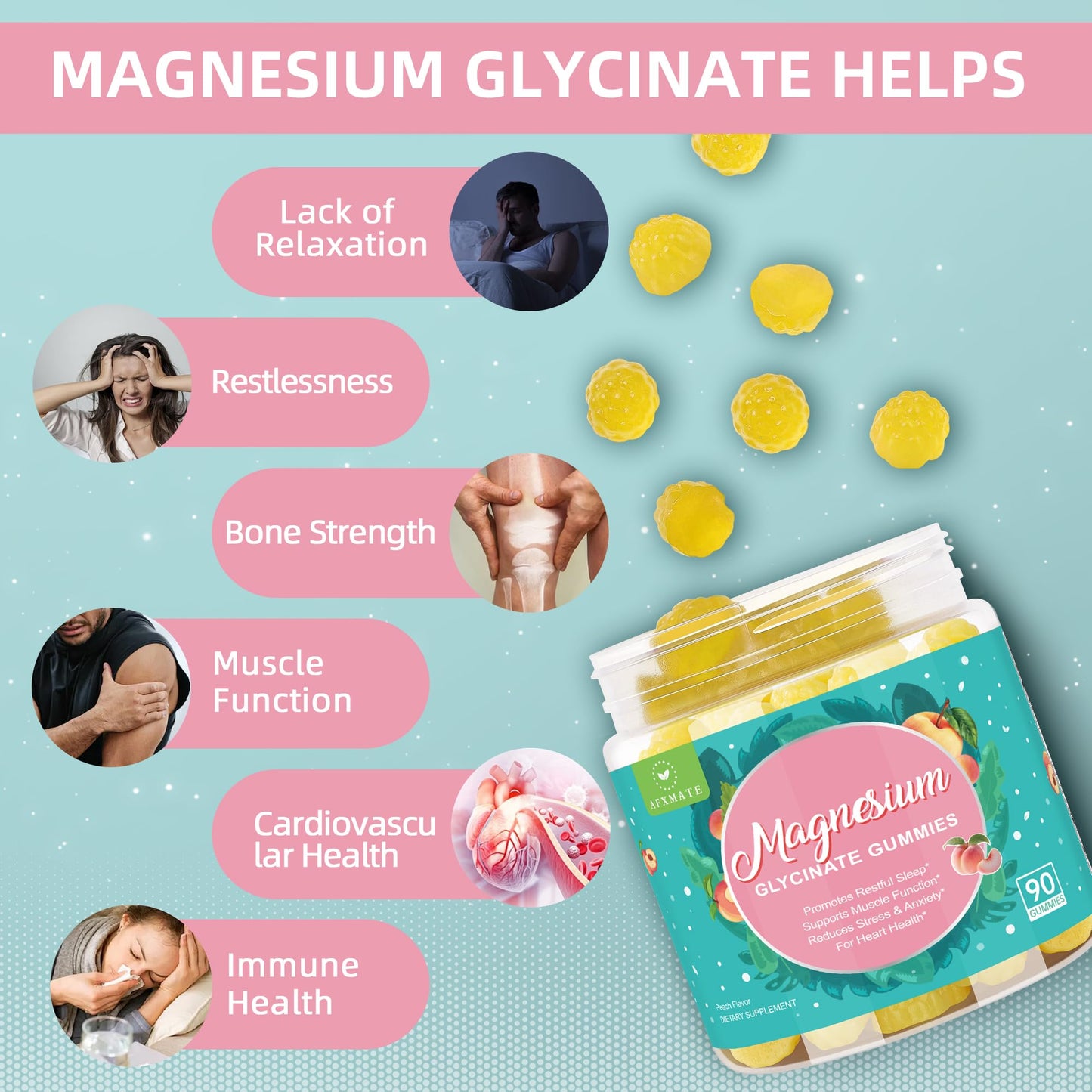 AXFMATE Magnesium Glycinate Gummies 90 Count