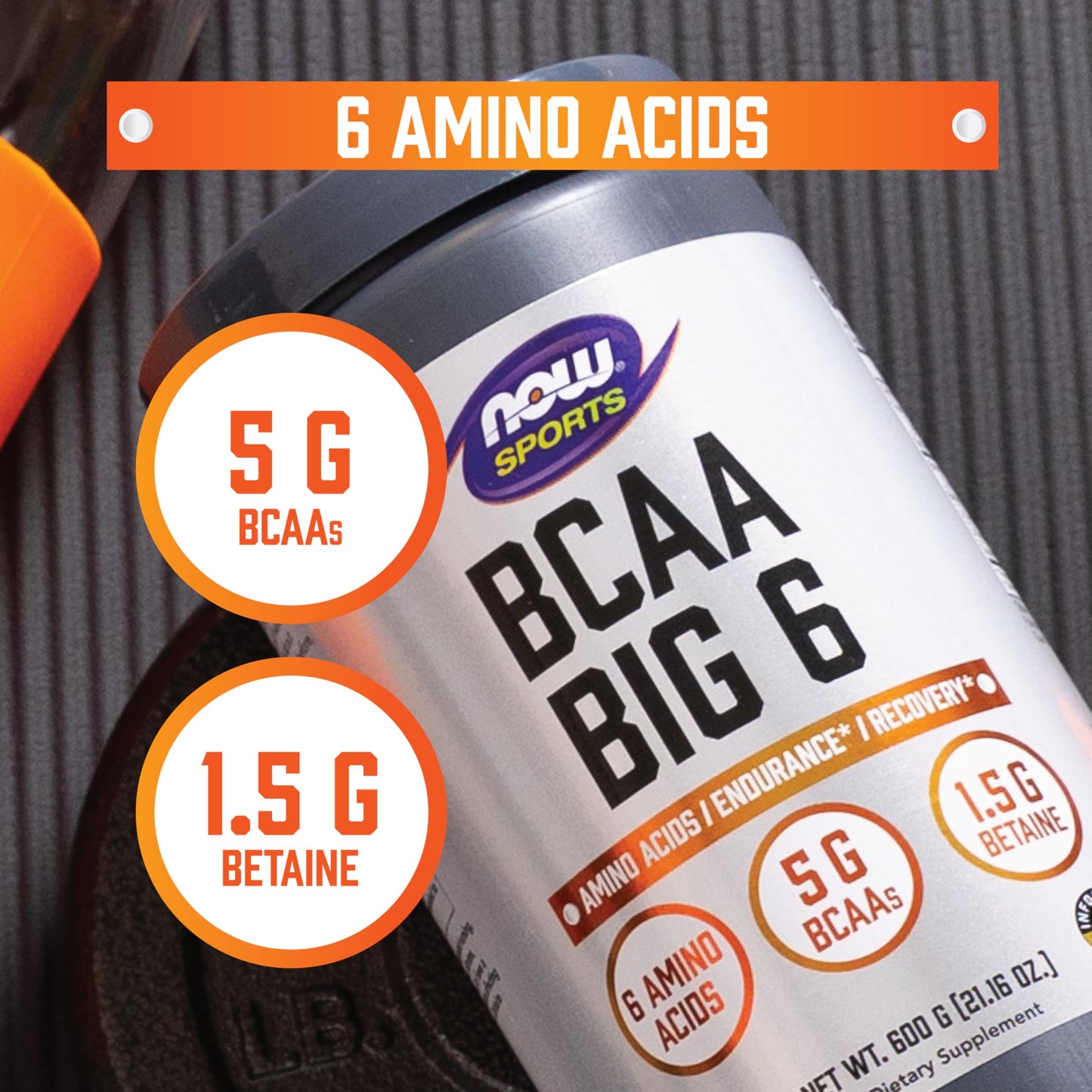 NOW Foods Sports Nutrition BCAA Big 6 Watermelon Flavor Powder 21.16 oz