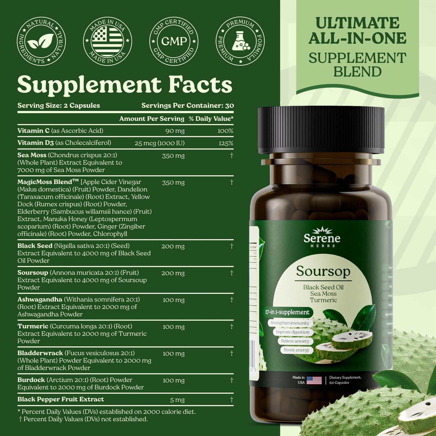 Serene Herbs 17-in-1 Sea Moss Capsules Capsule 60 Count