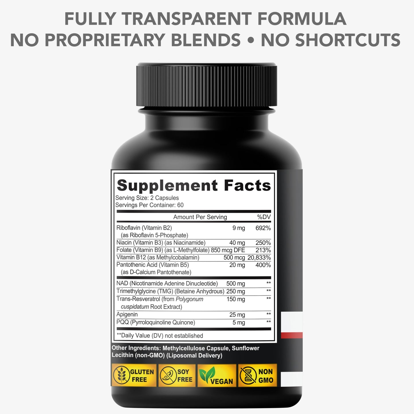 Zoni Nutrition NAD+ Supplement Liposomal Matrix Advanced Wellness Formula 1000mg 10-in-1, Trans-Resveratrol, TMG, Apigenin, PQQ, Vitamin B2, Vitamin B3, Vitamin B5, Vitamin B9, Vitamin B12, Men & Women 120 Capsules