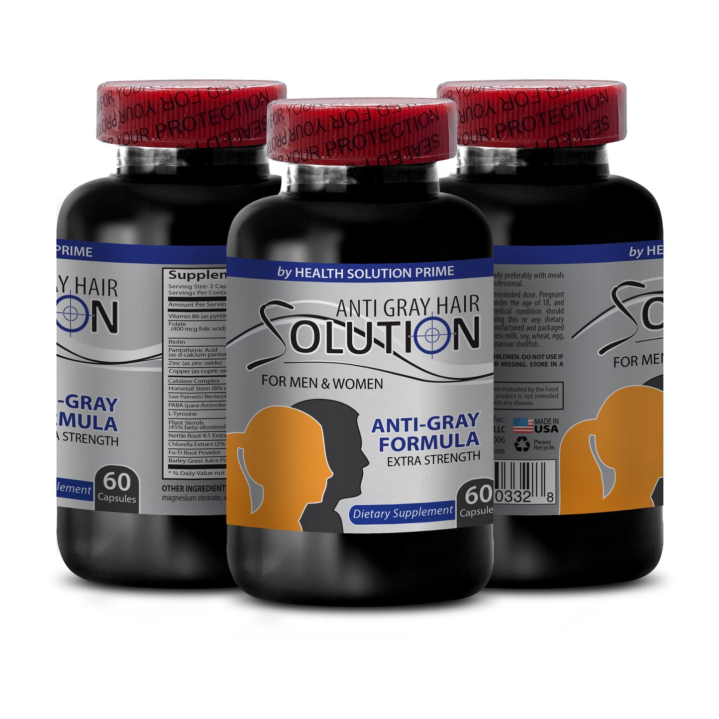 Health Solution Prime Catalase 5000 - Gray Hair Solution for Men and Women - Anti Gray Hair Formula Capsule, 2 Bottles, 120 Capsules Each