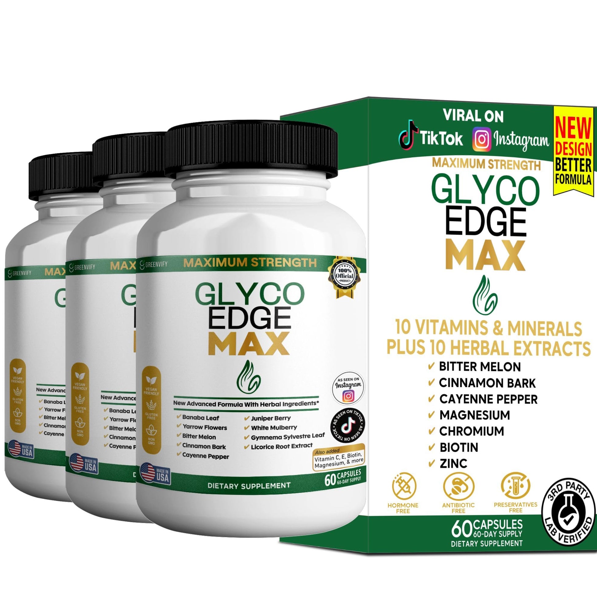 GREENVIFY GLYCO Edge MAX Maximum Strength Supplement Capsules, 60