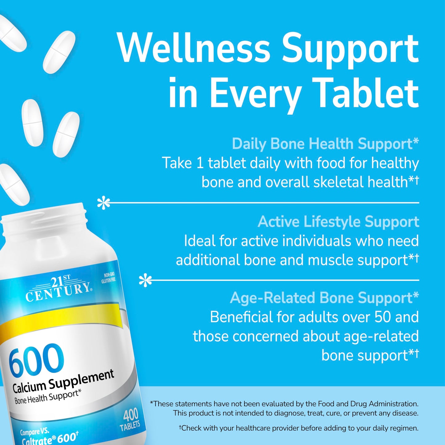 21st Century Calcium 600mg, Bone Strength Support, 400 Tablets