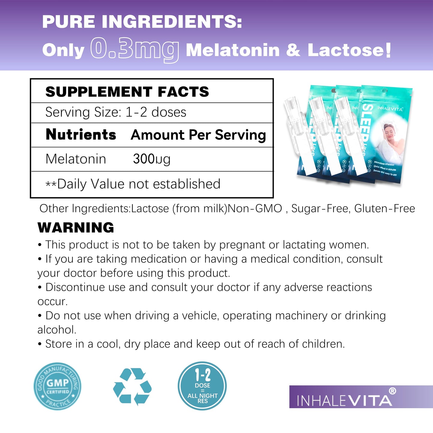 INHALEVITA Melatonin Powder, 0.33 oz (Pack of 3)